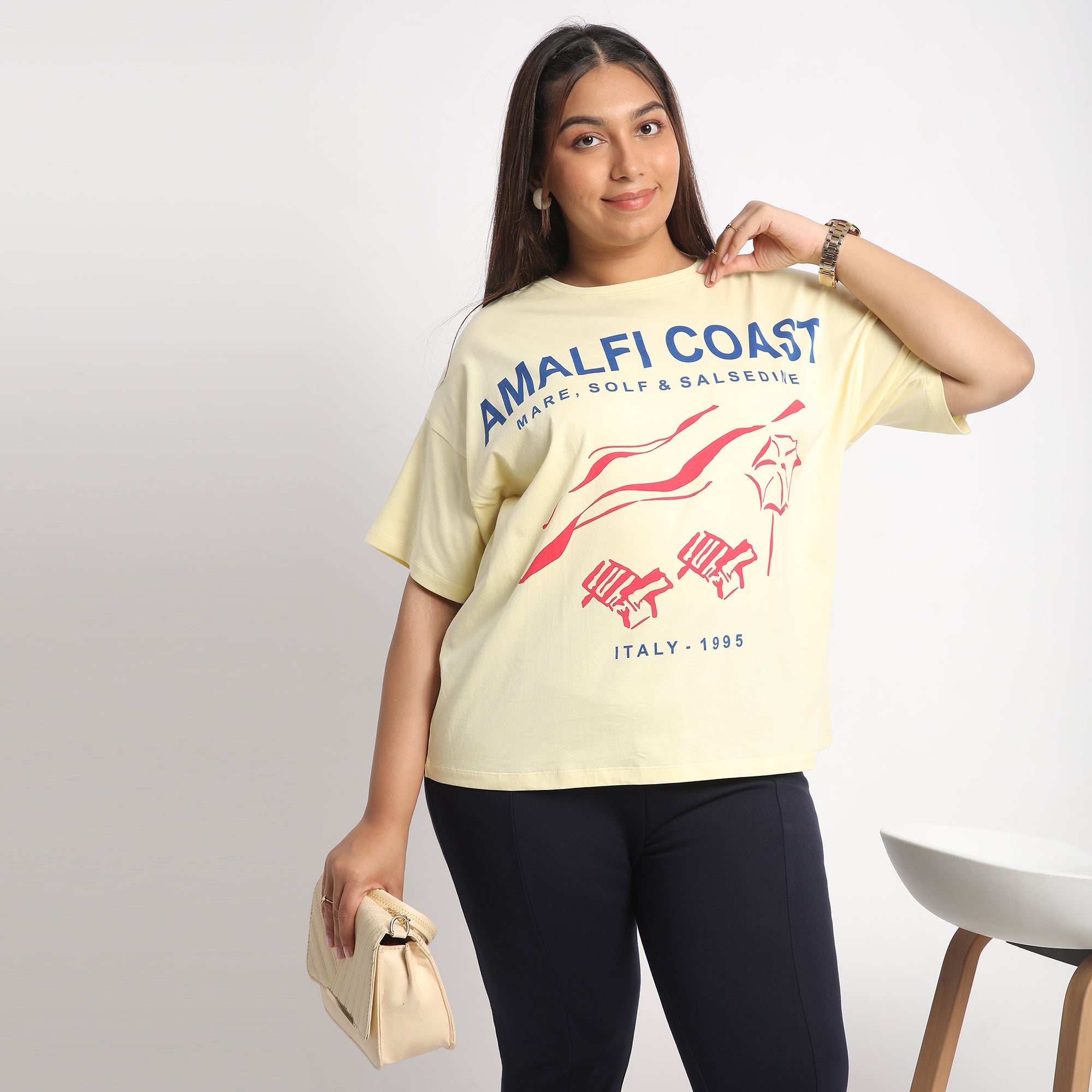 Yellow Amalfi Plus Size Chest Print Cotton Tee