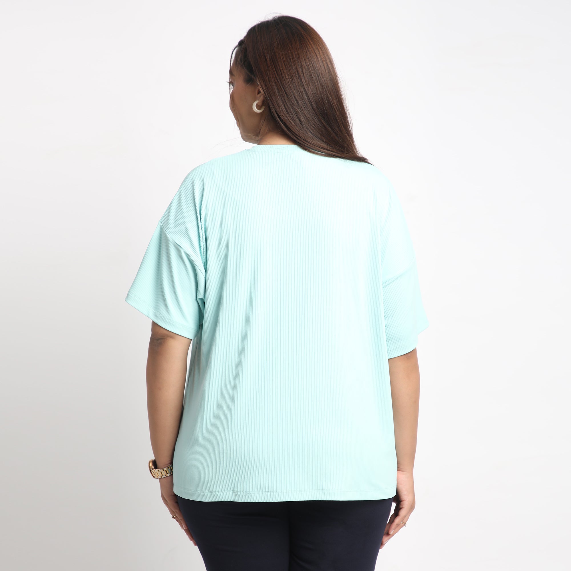 Green Rib Plus Size Chest Print Tee