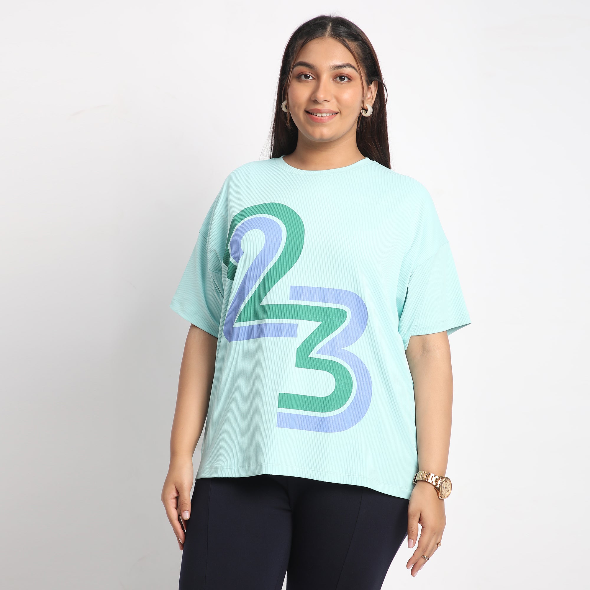 Green Rib Plus Size Chest Print Tee