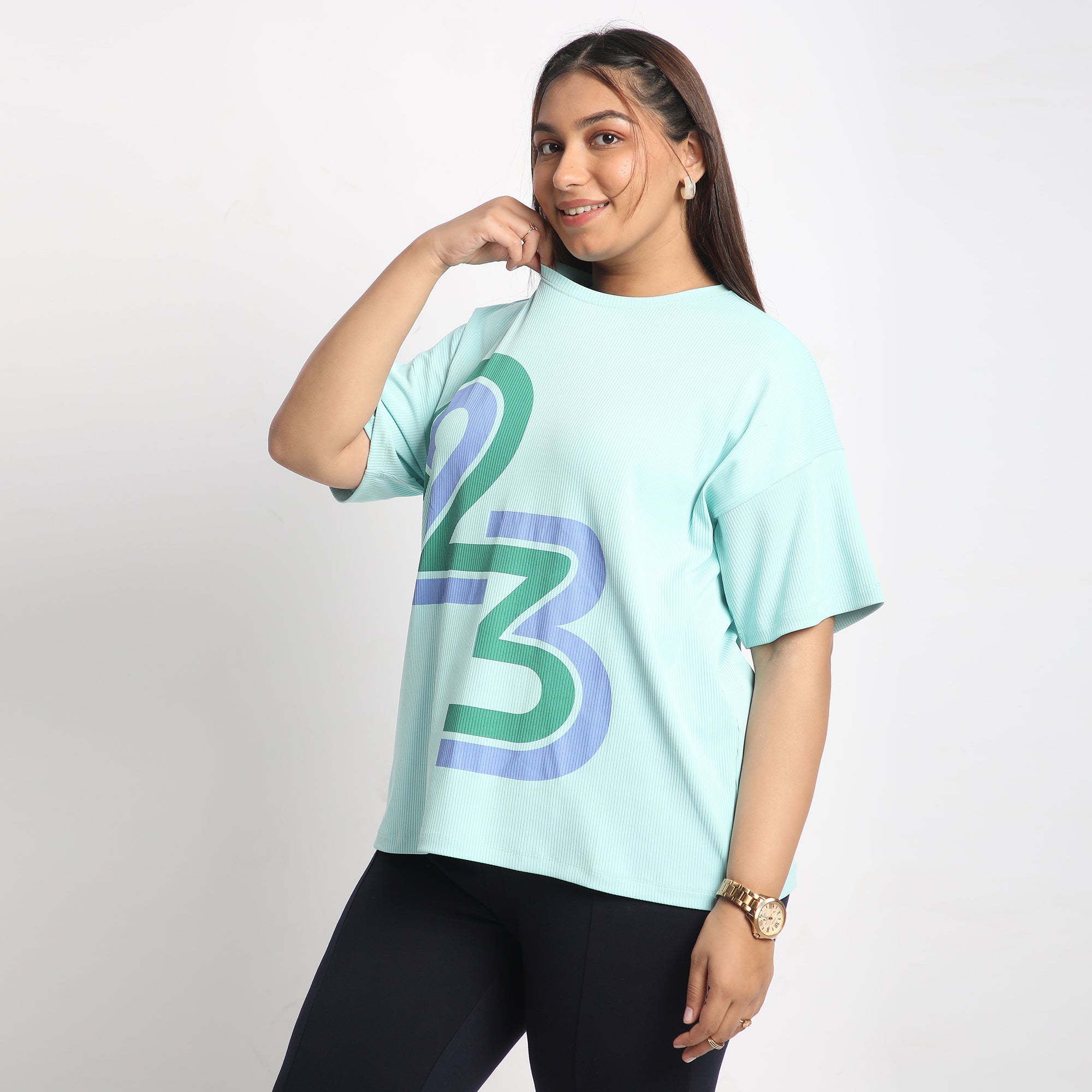 Green Rib Plus Size Chest Print Tee