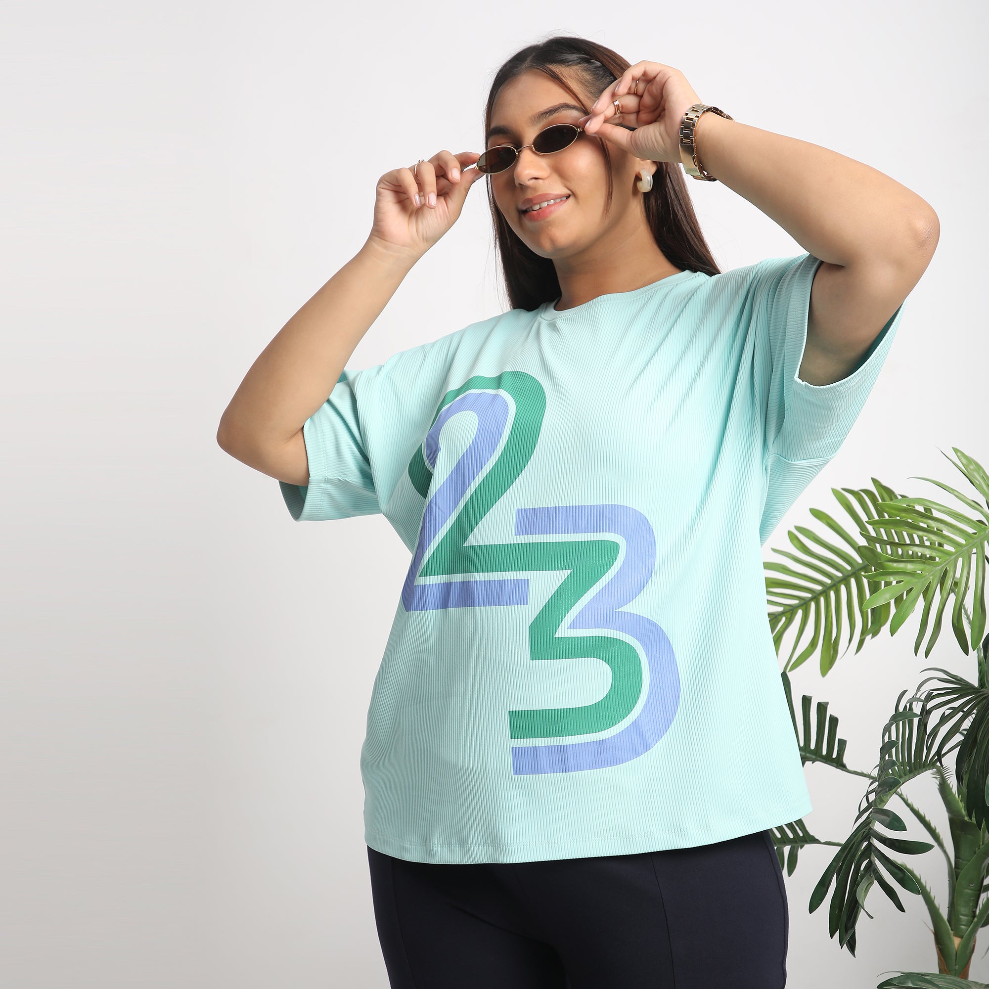 Green Rib Plus Size Chest Print Tee