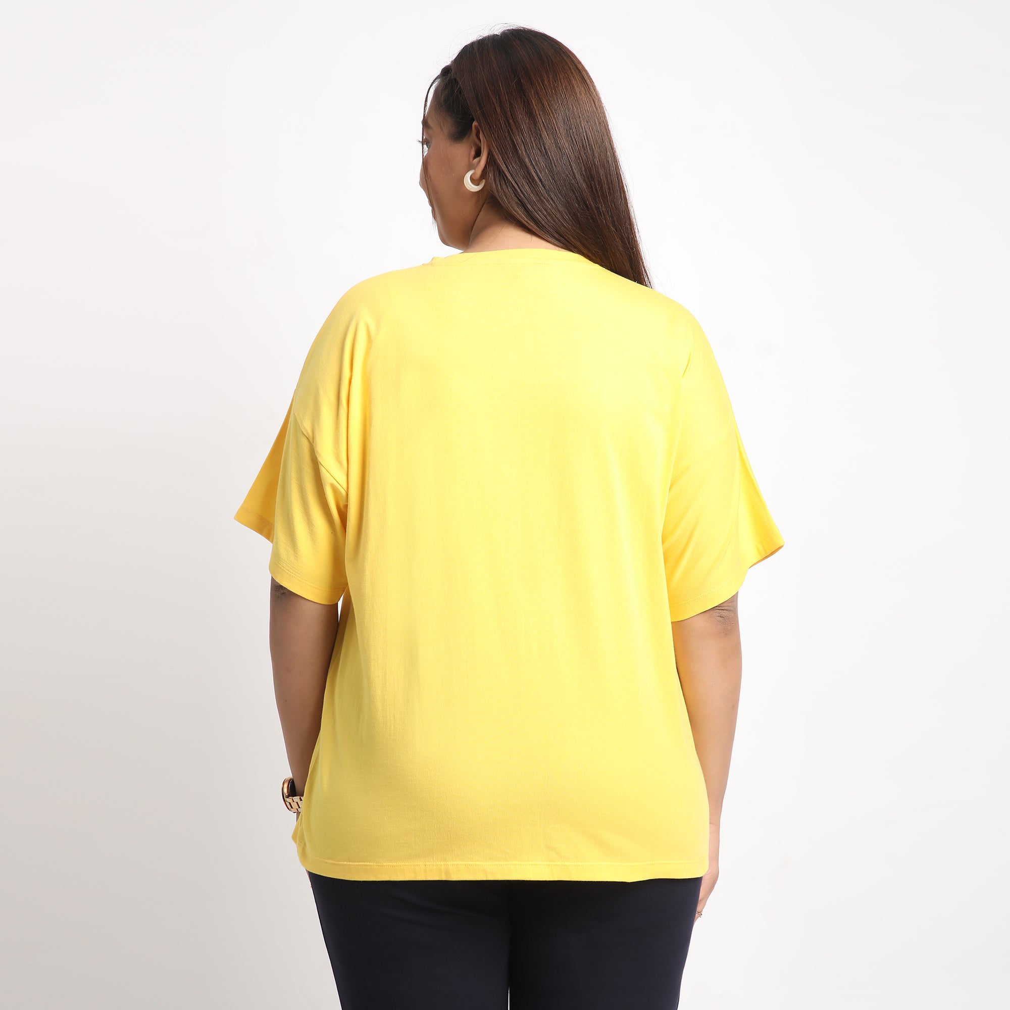 Yellow Sun shine Plus Size Chest Print Cotton Tee