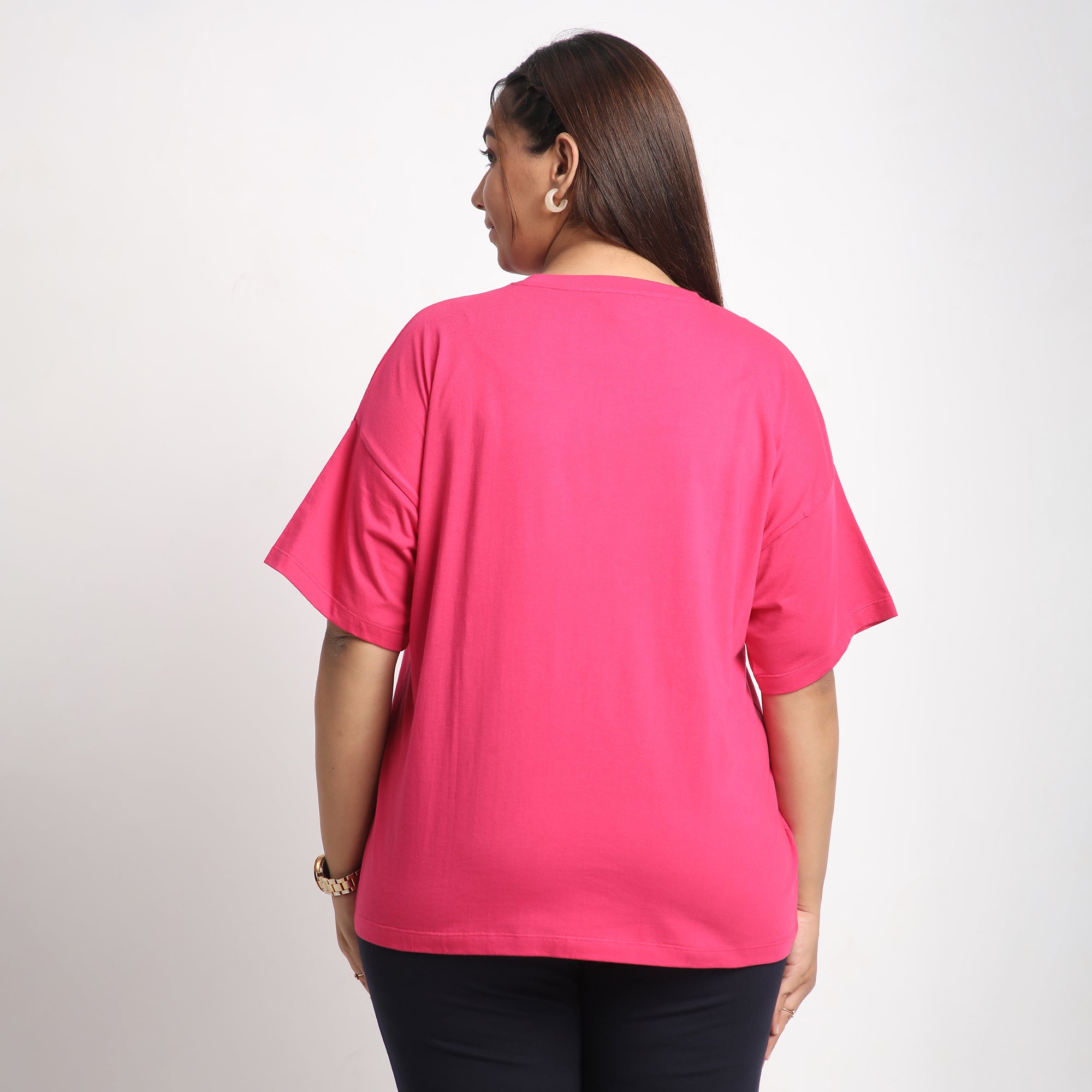 Fushia 1997 Plus Size Chest Print Cotton Tee