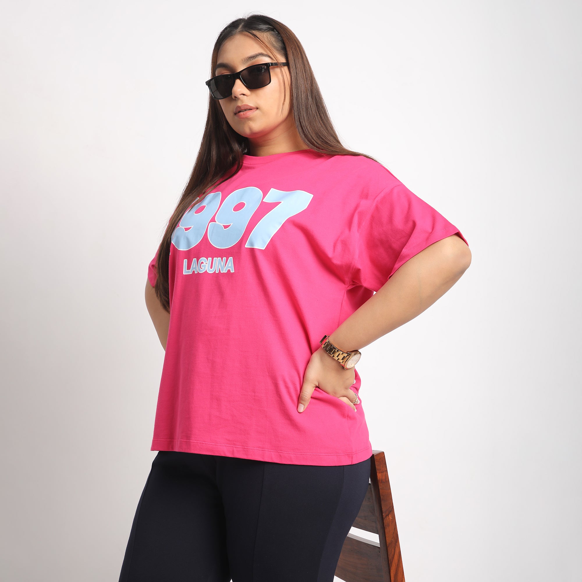 Fushia 1997 Plus Size Chest Print Cotton Tee