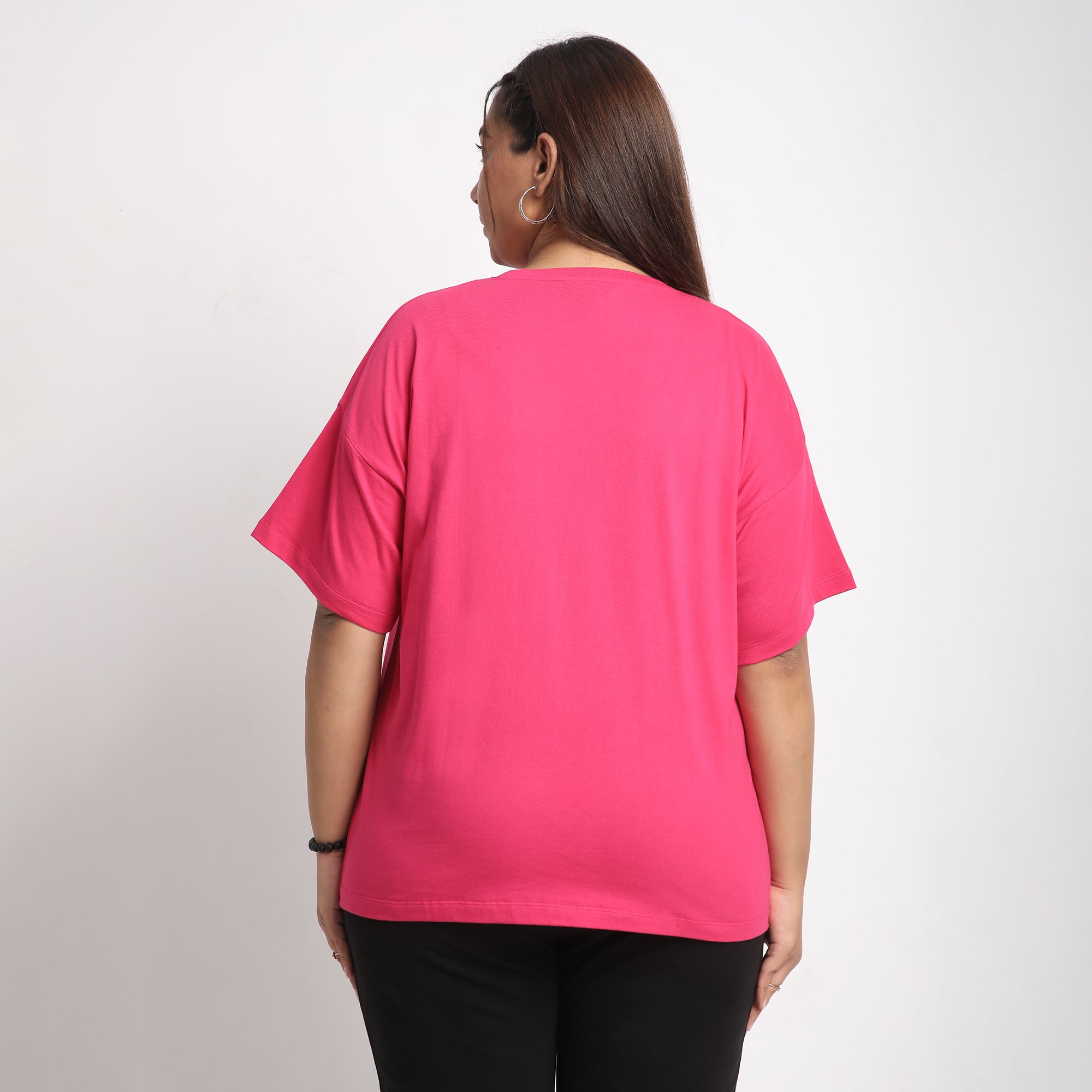 Fushia TakeIt Plus Size Chest Print Cotton Tee