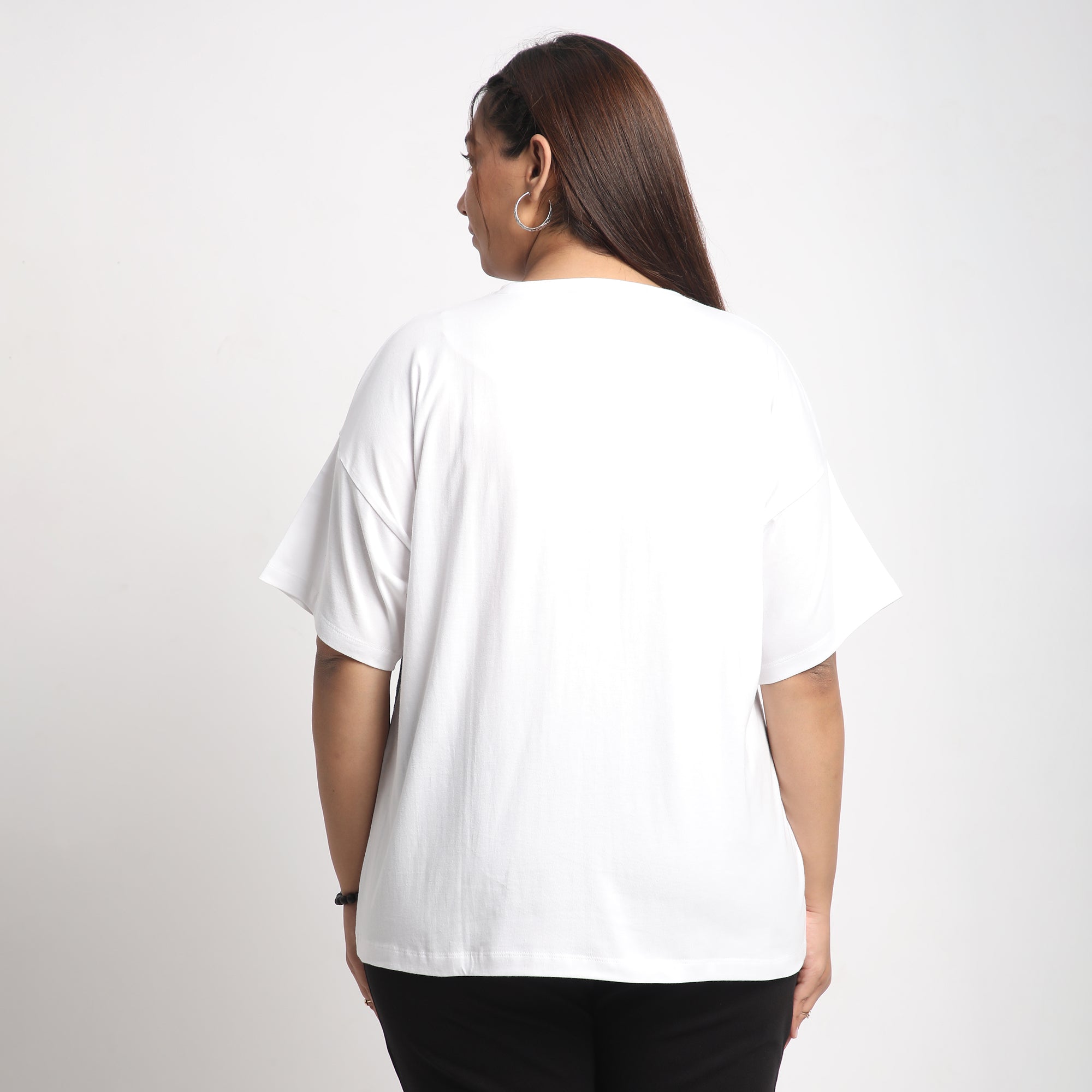 White Lace Happiness Plus Size Chest Print Cotton Tee