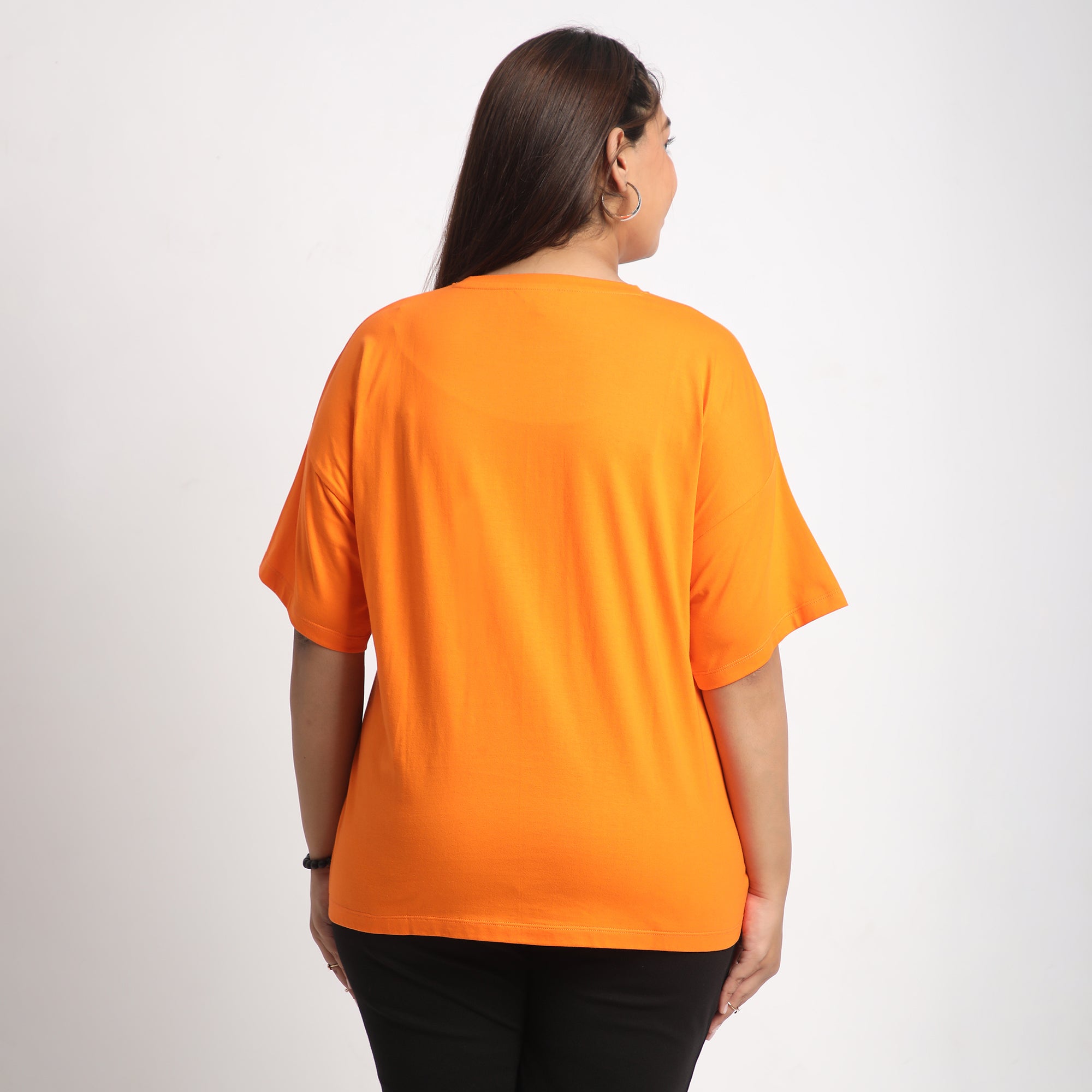 Orange Intense Plus Size Chest Print Cotton Tee