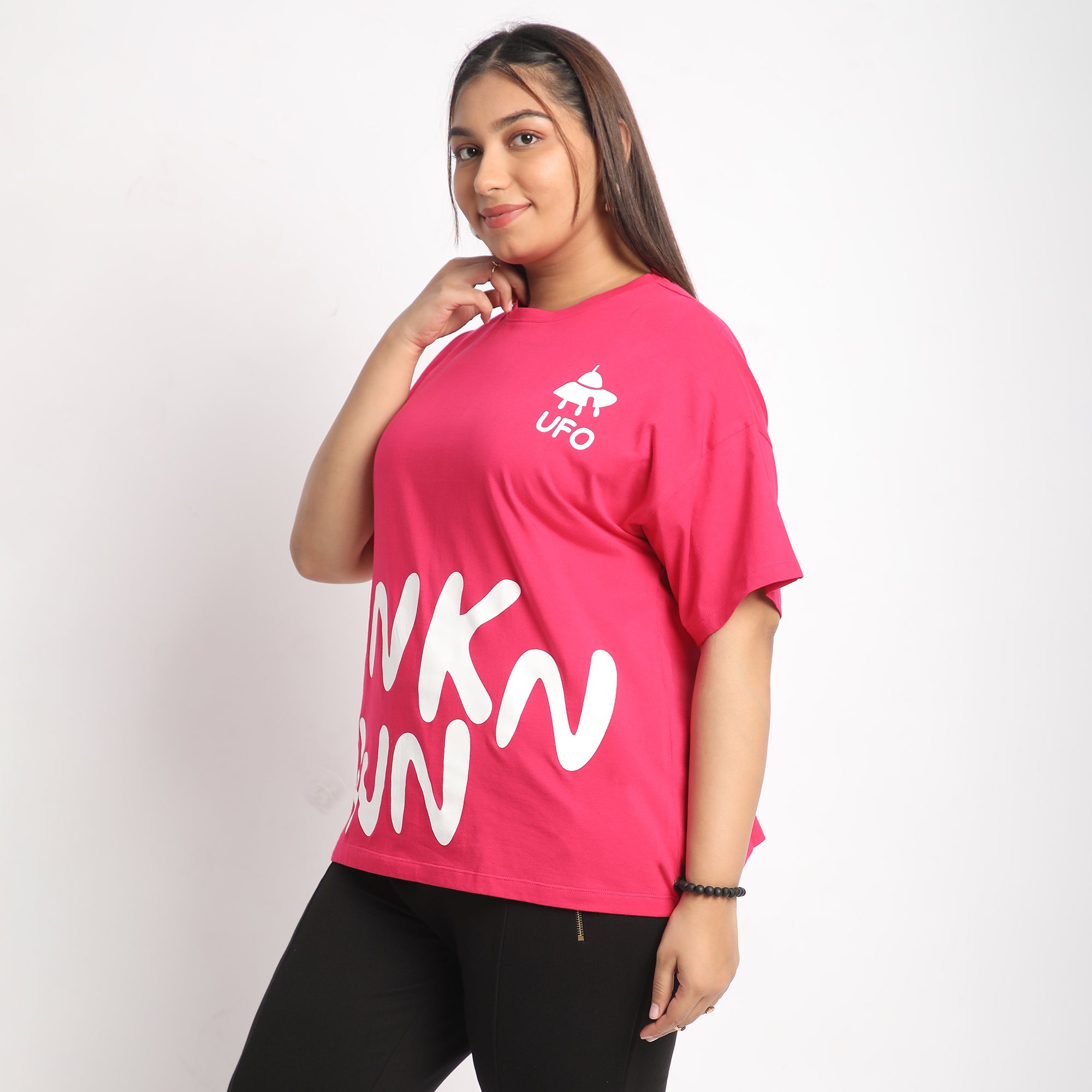 Fuchsia Unknown Plus Size Chest Print Tee