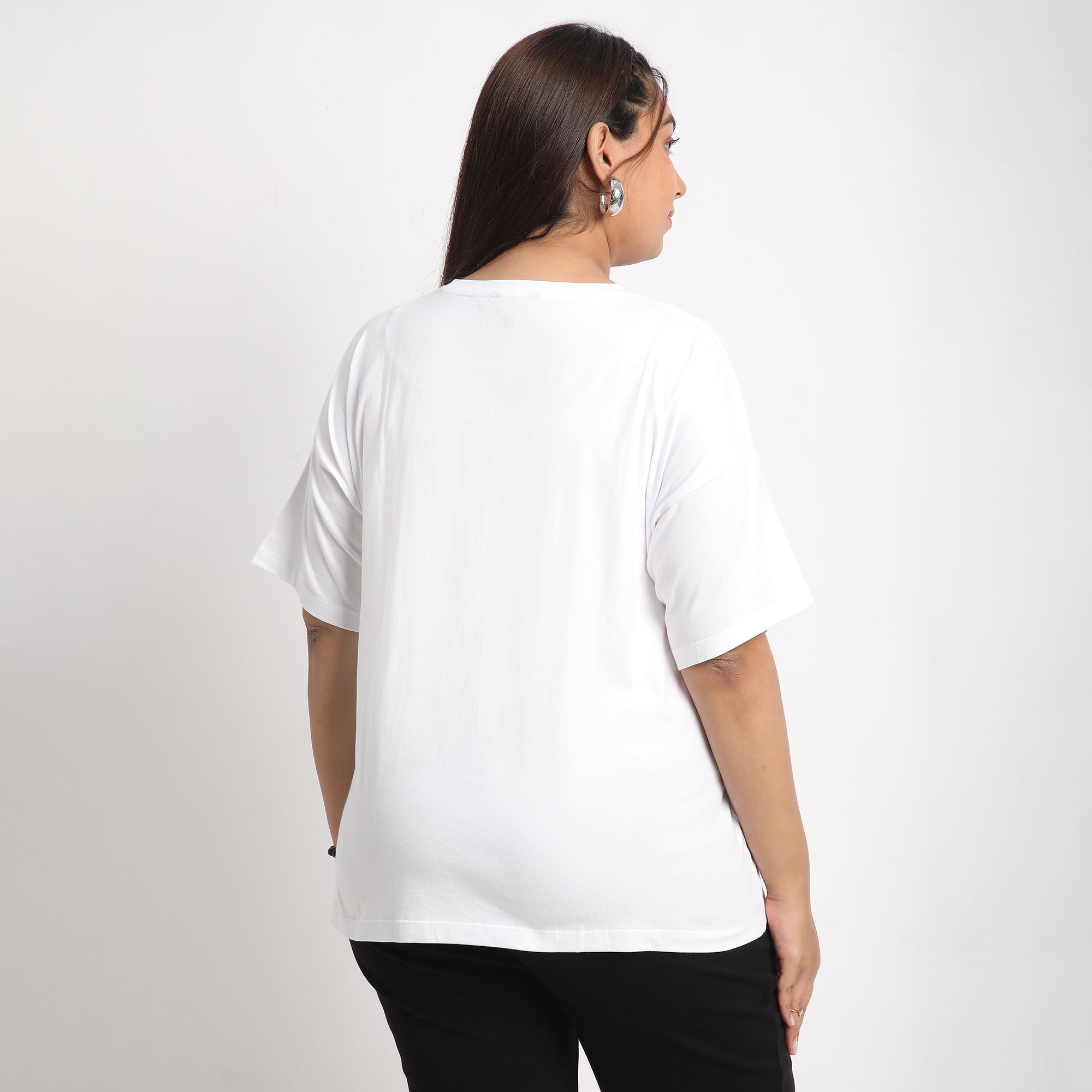 White Armour Plus Size Chest Print Cotton Tee