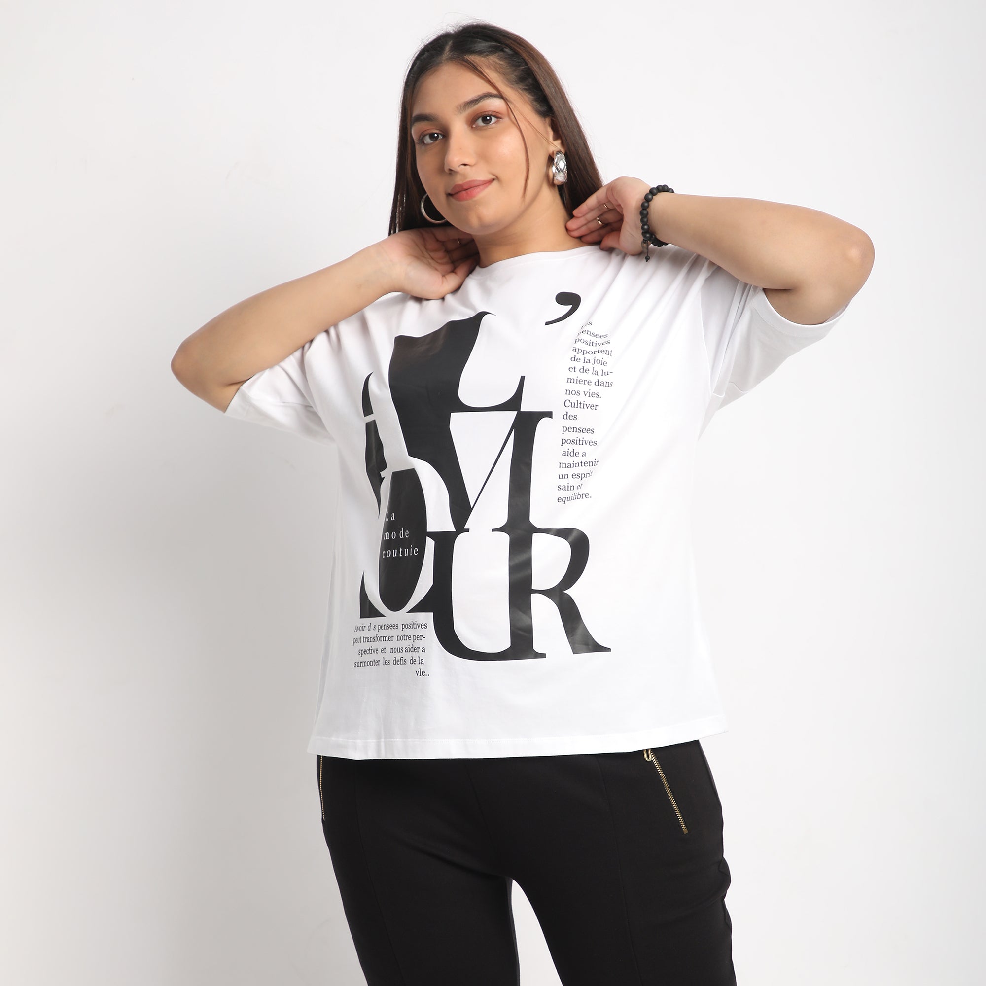 White Armour Plus Size Chest Print Cotton Tee