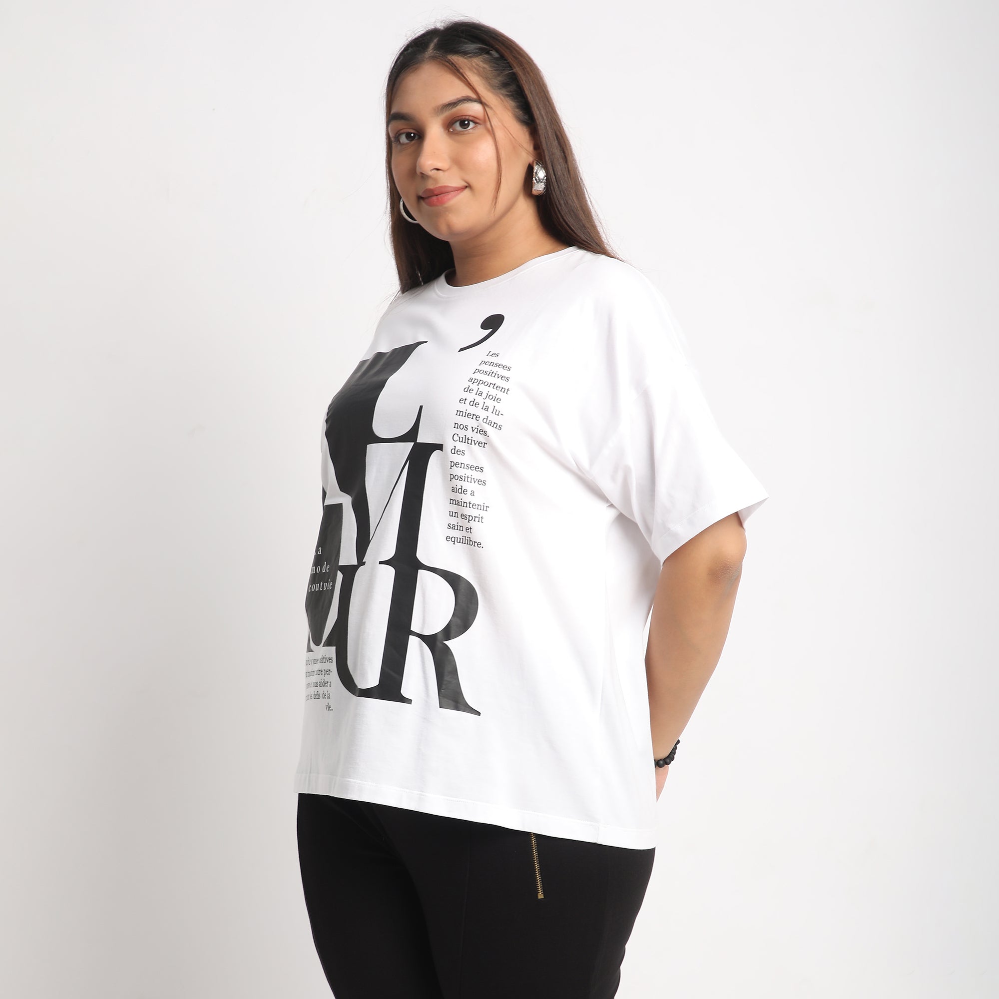 White Armour Plus Size Chest Print Cotton Tee