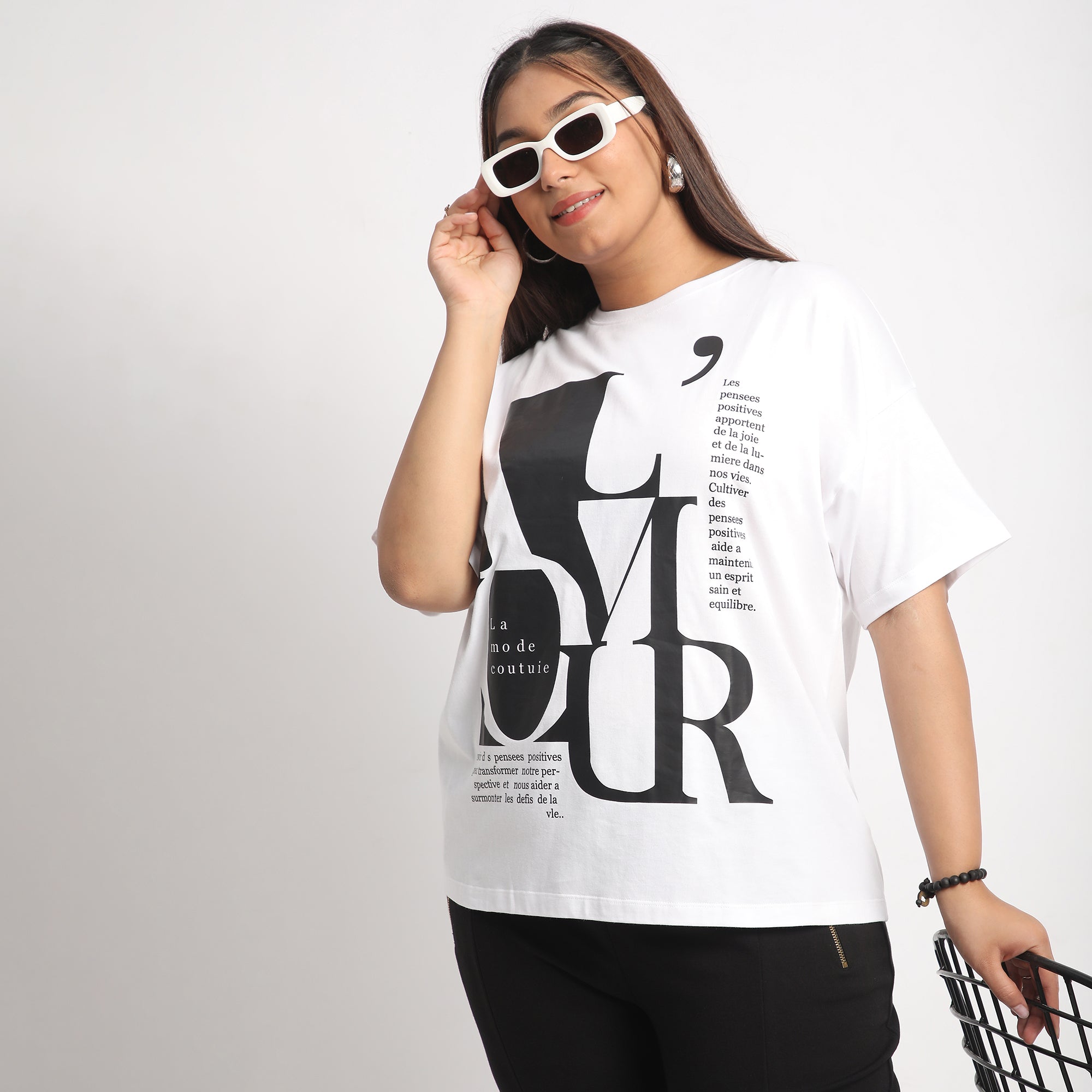 White Armour Plus Size Chest Print Cotton Tee