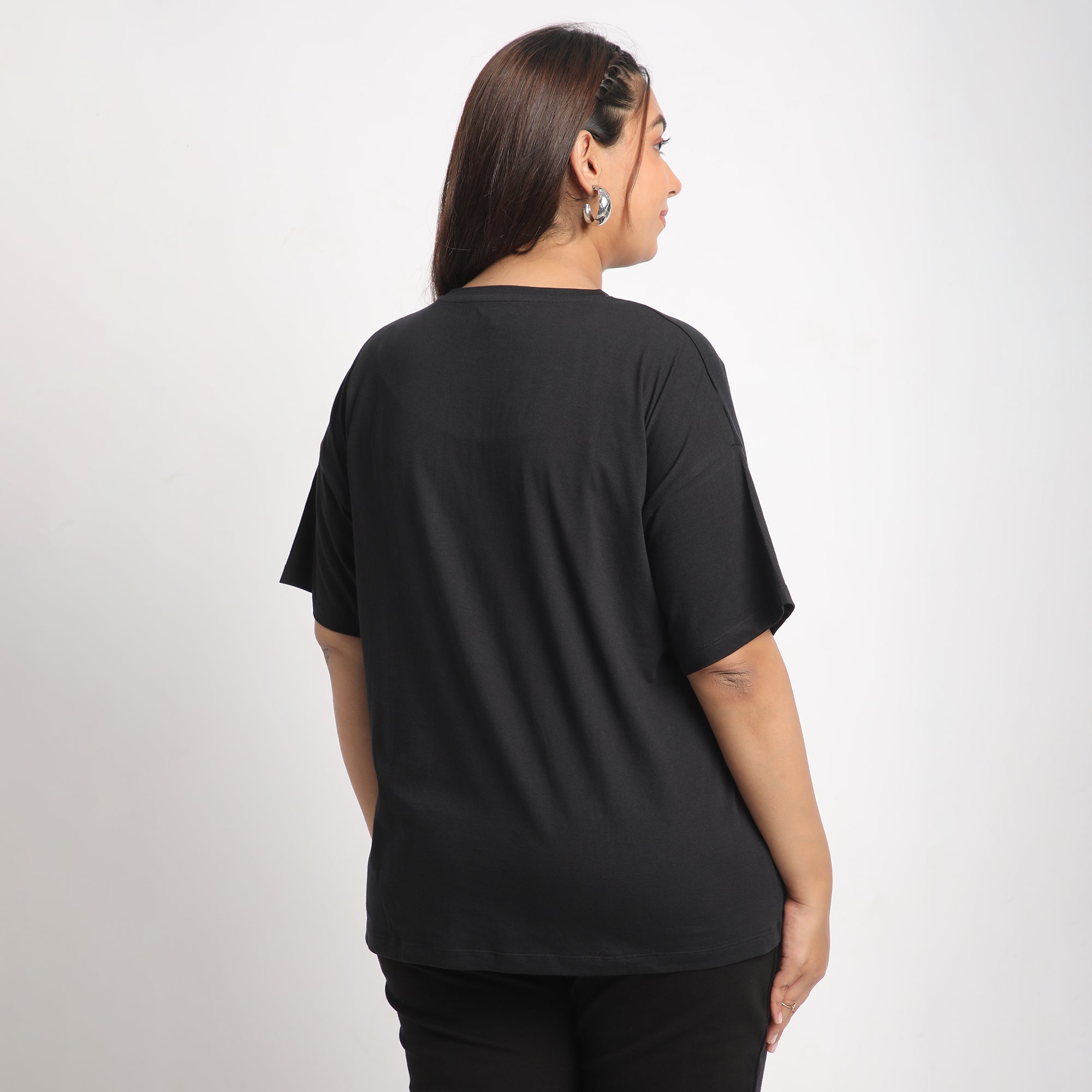 Black Foil Favourite Plus Size Chest Print Cotton Tee