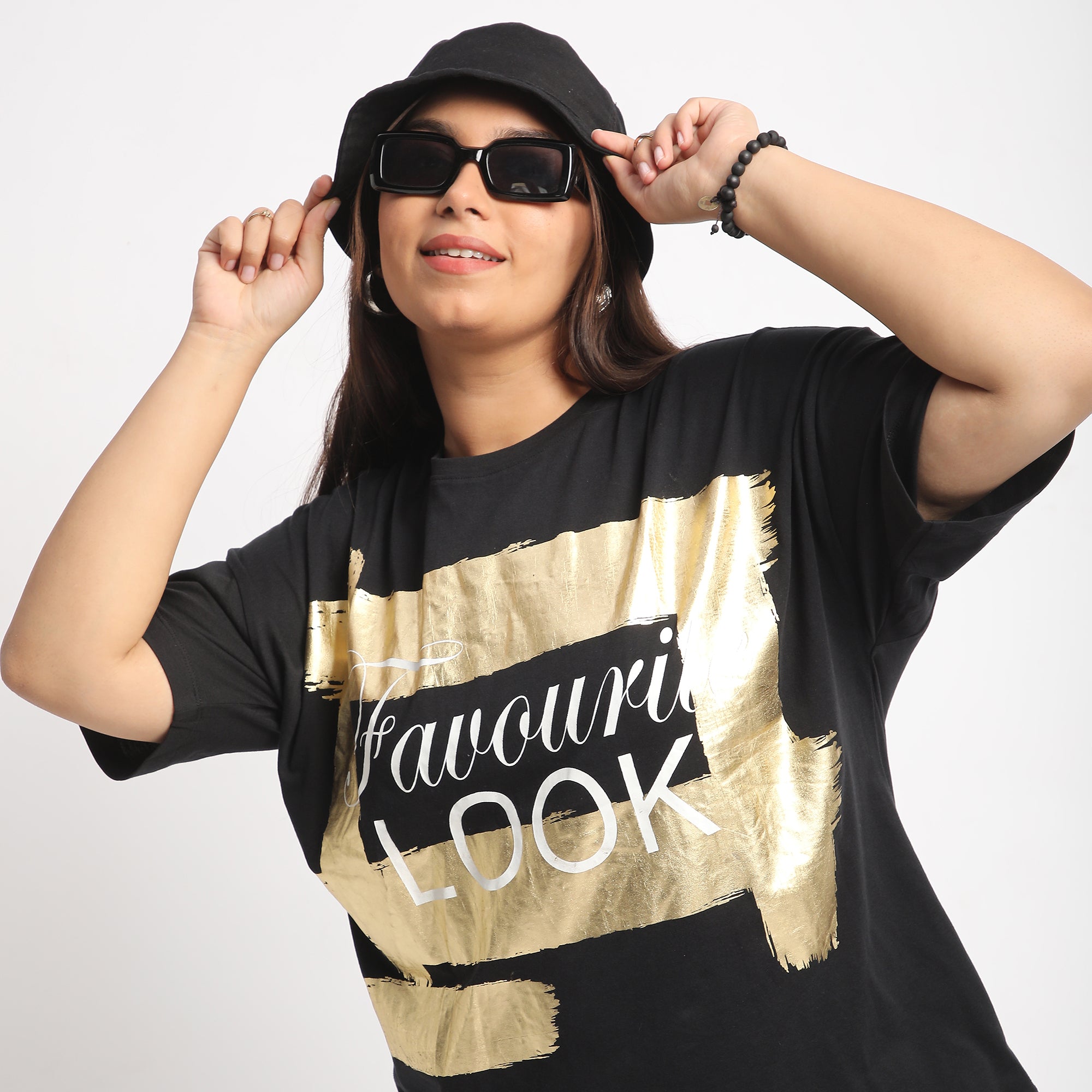 Black Foil Favourite Plus Size Chest Print Cotton Tee