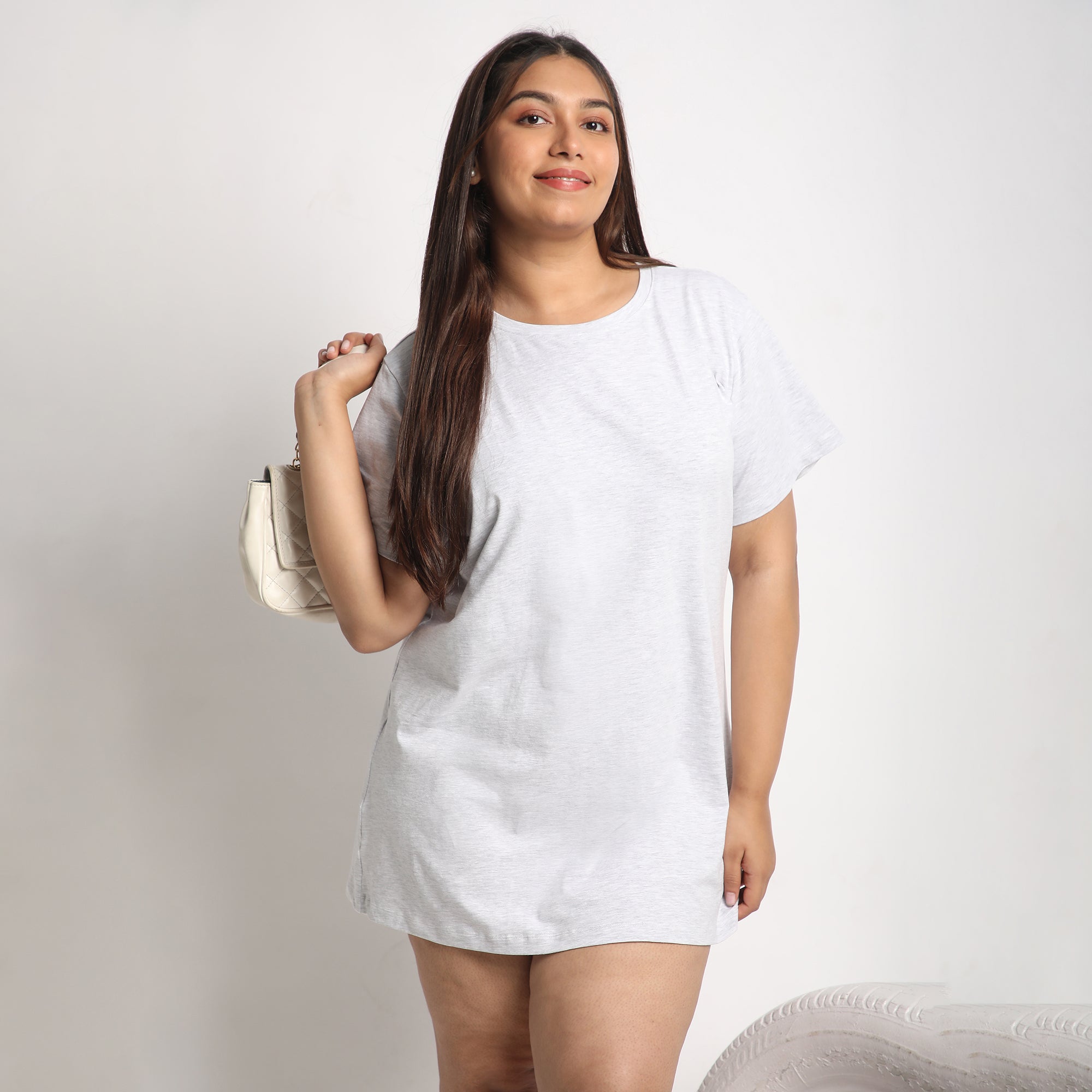 Grey Cotton Jersey Plus Size Essential T-shirt Dress