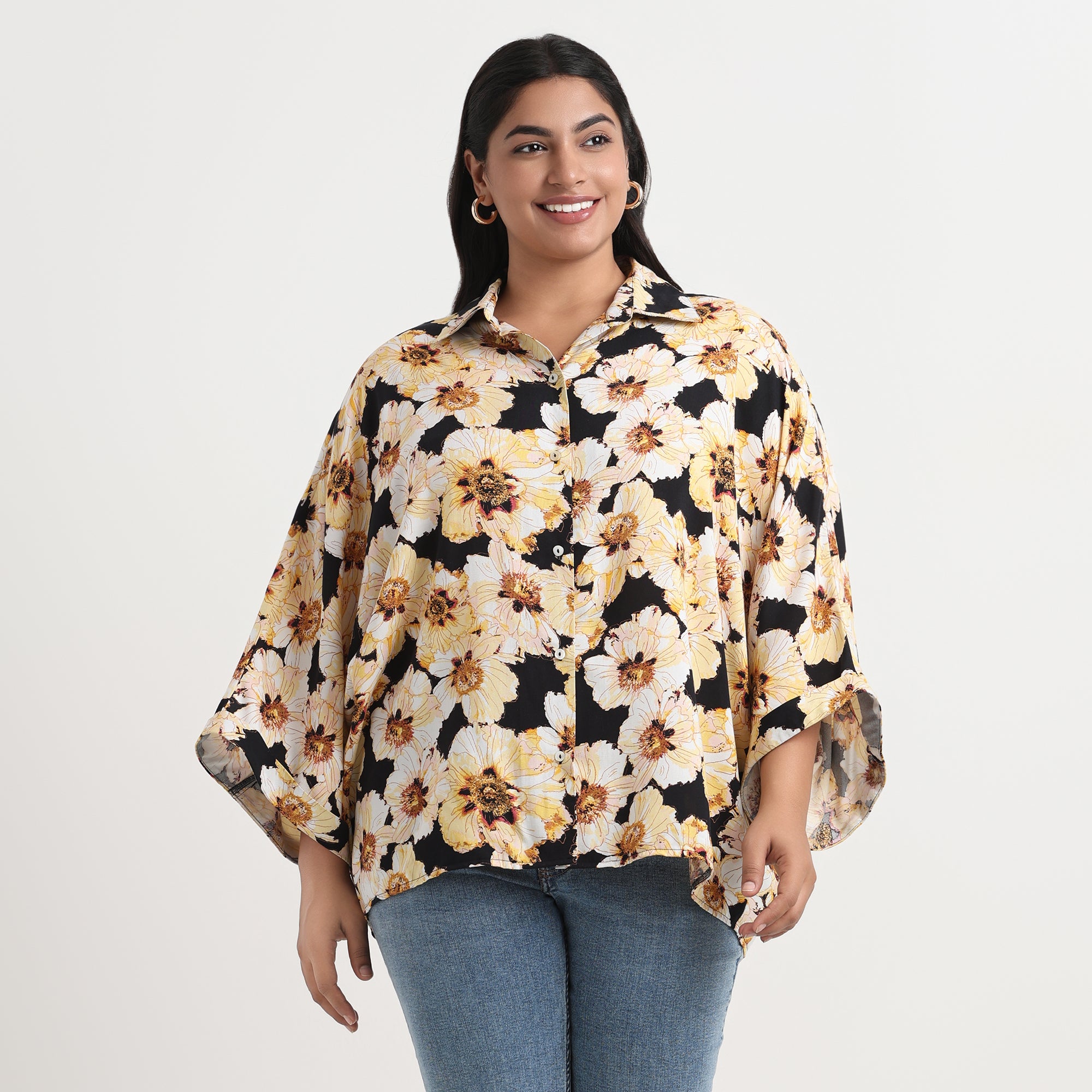 Floral print shirt in soft fabric, casual plus size top
