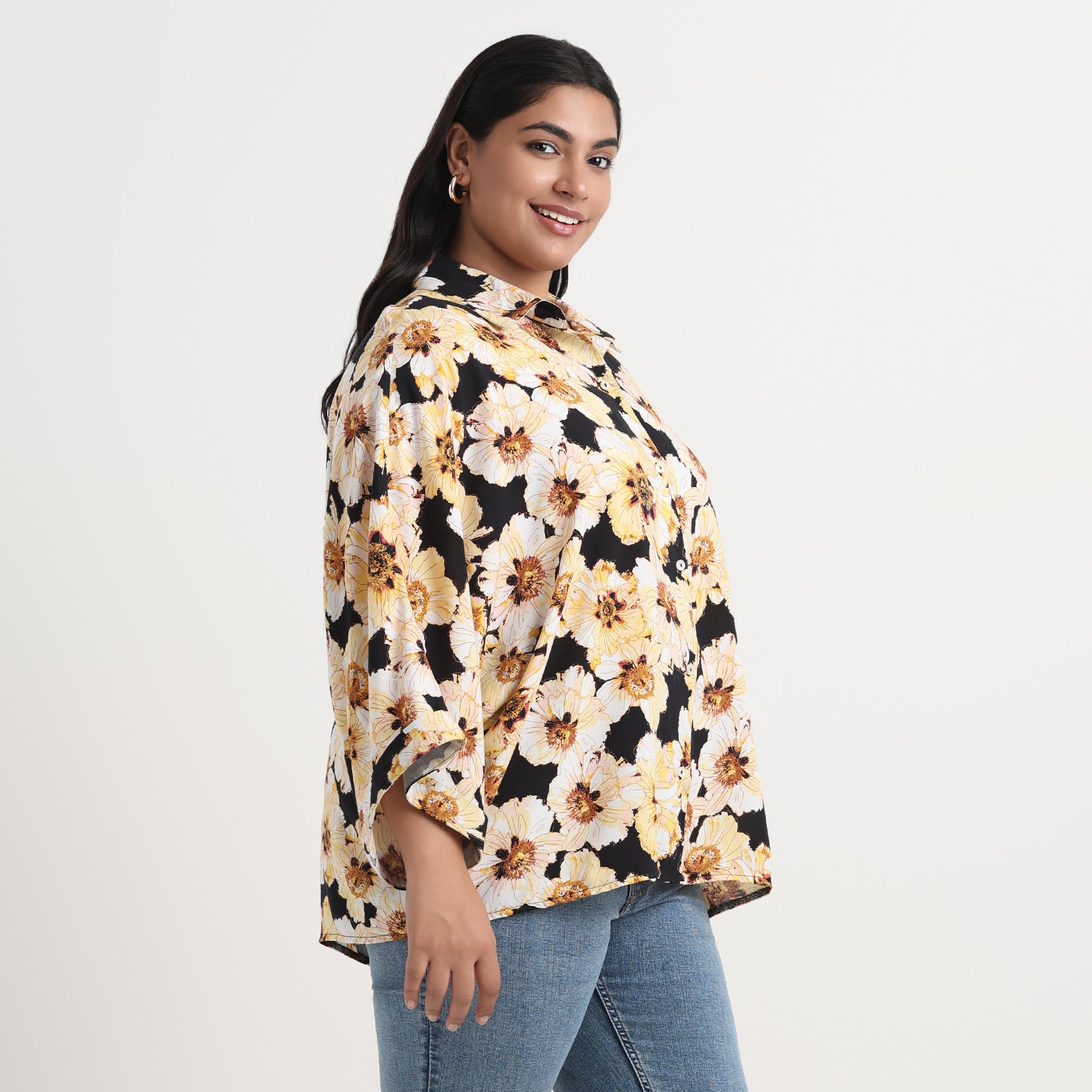 Floral print shirt with soft fabric, comfortable plus size top
