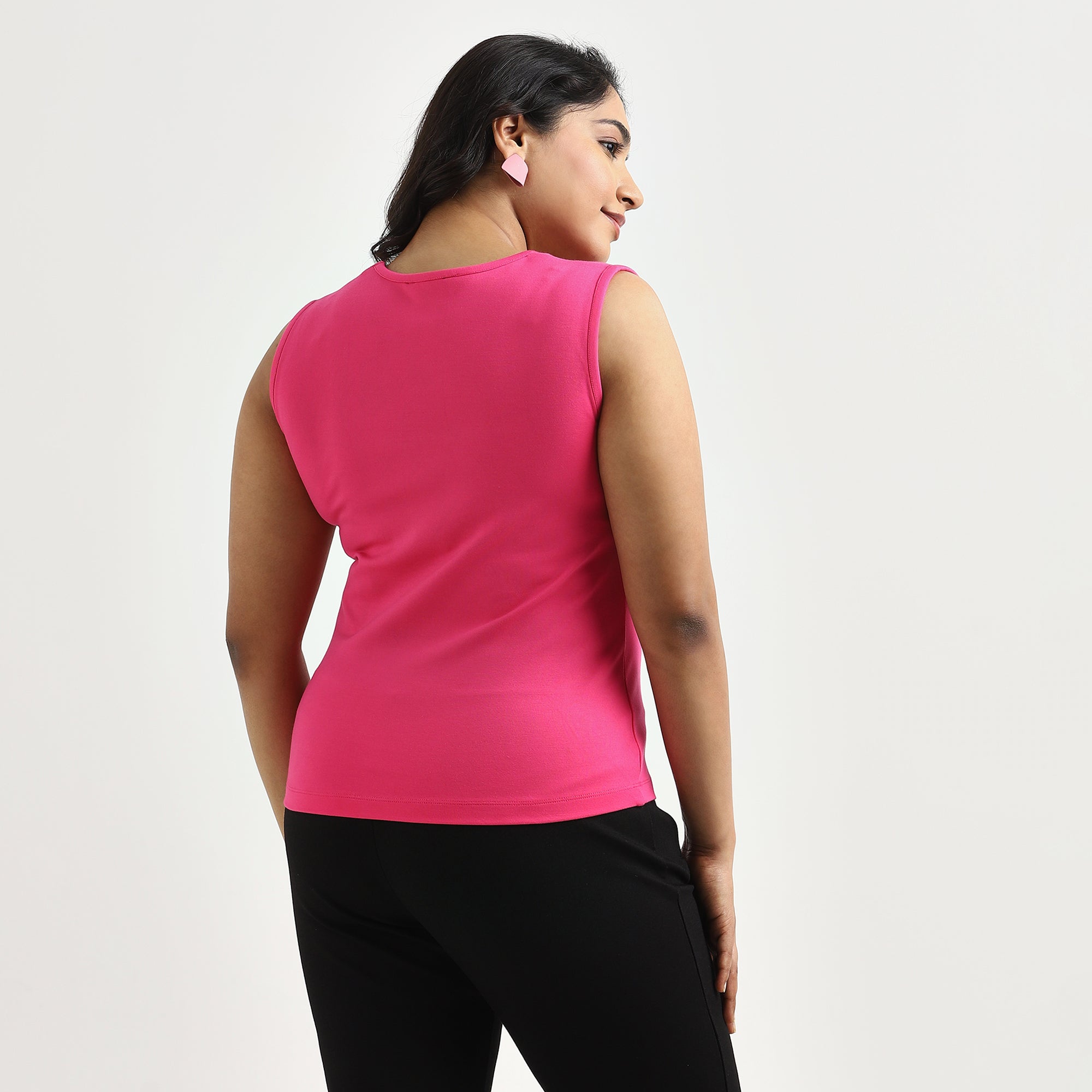 Fuchsia 4-Way Stretch Plus Size Square Neck Top