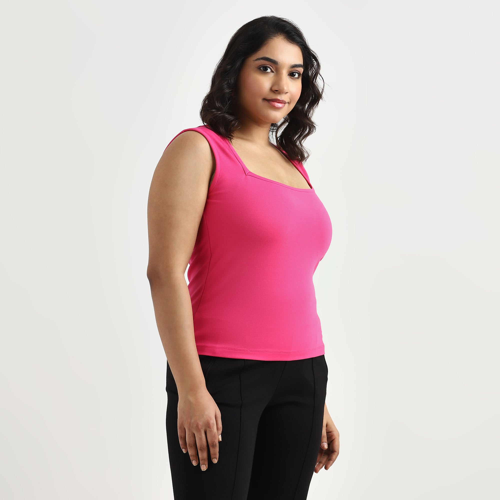 Fuchsia 4-Way Stretch Plus Size Square Neck Top