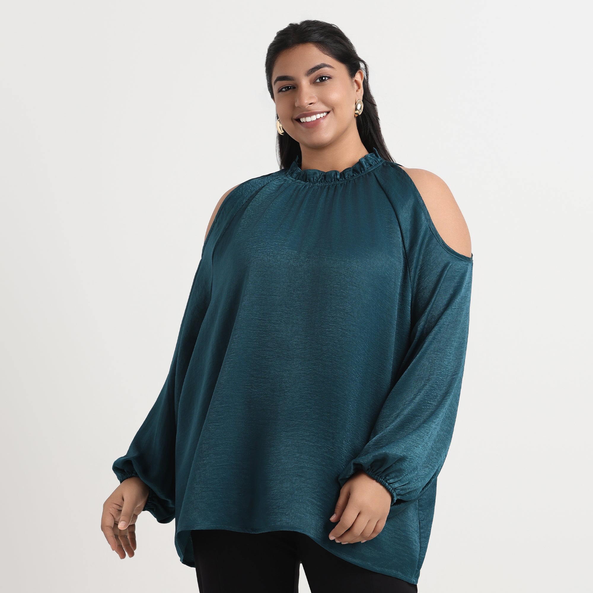 Green velvet satin top, rich texture plus size top
