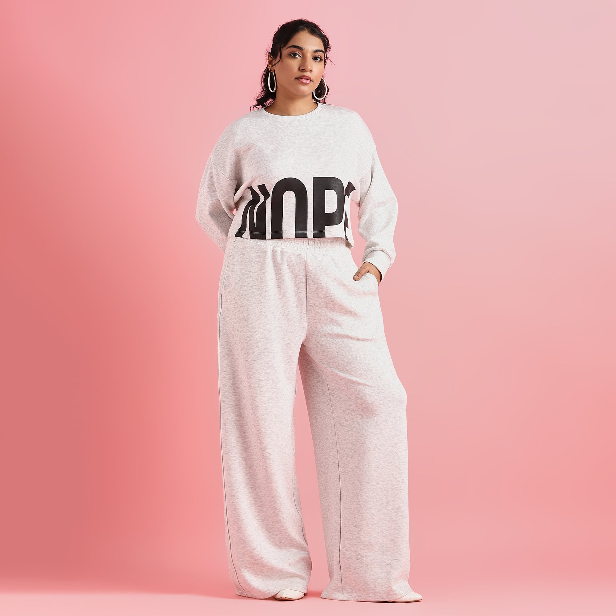 "Nope" Printed Gray Cropped Plus Size Scuba Sweatshirt