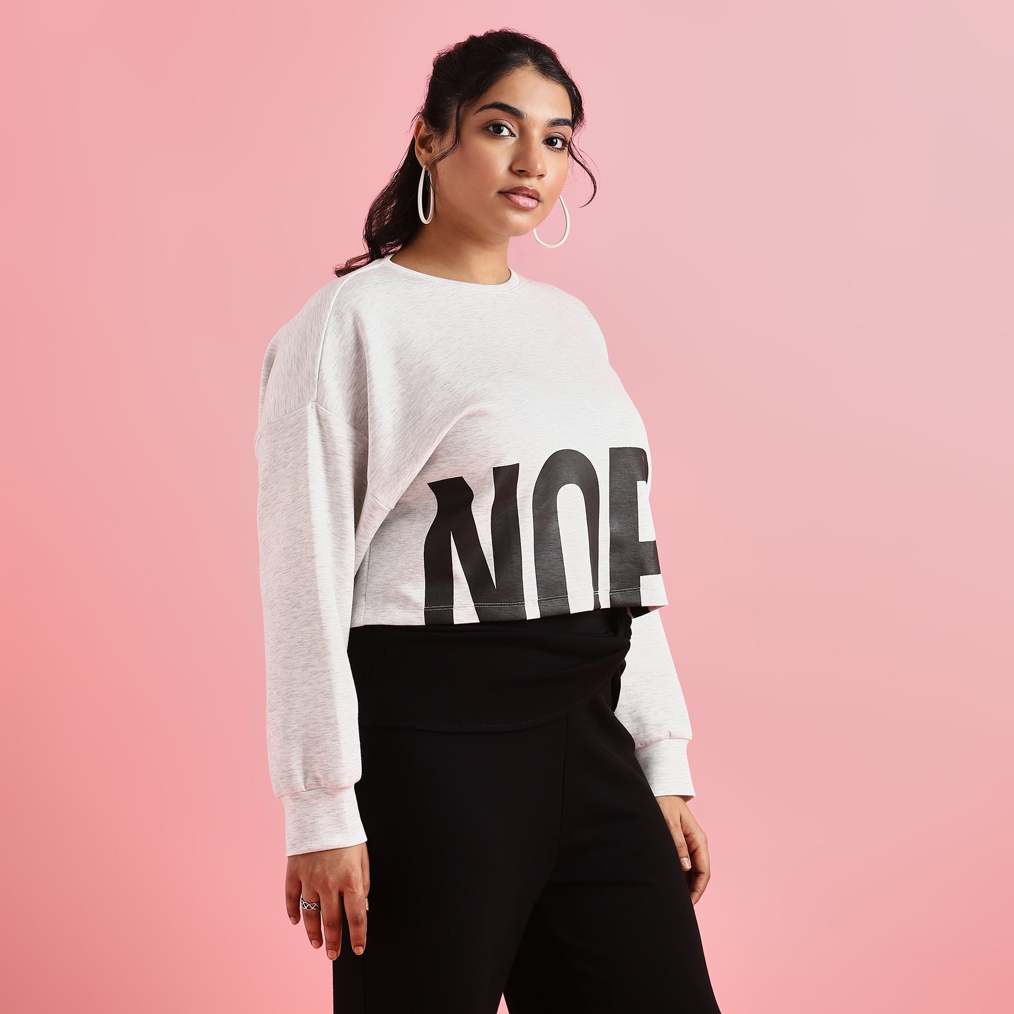 "Nope" Printed Gray Cropped Plus Size Scuba Sweatshirt