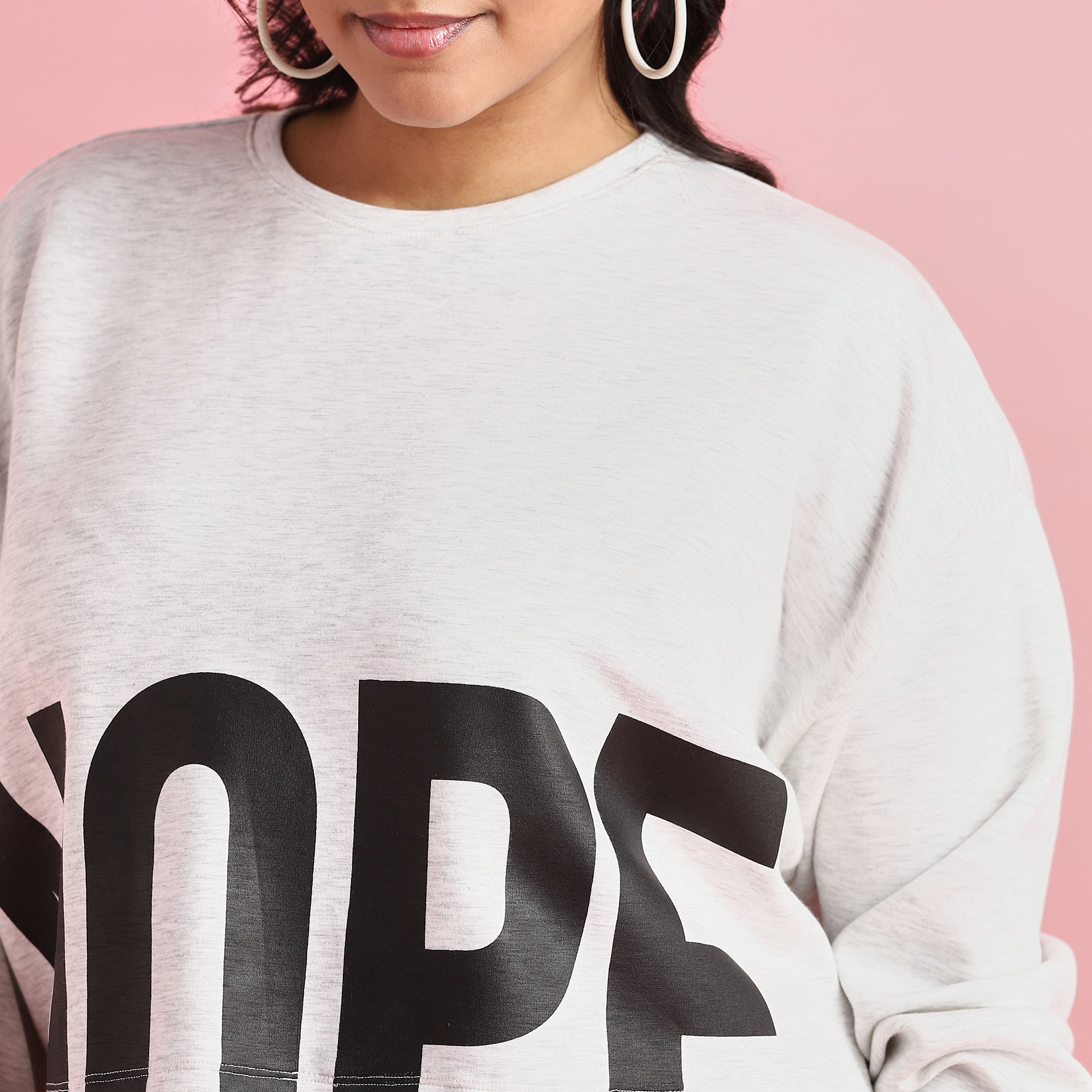 "Nope" Printed Gray Cropped Plus Size Scuba Sweatshirt