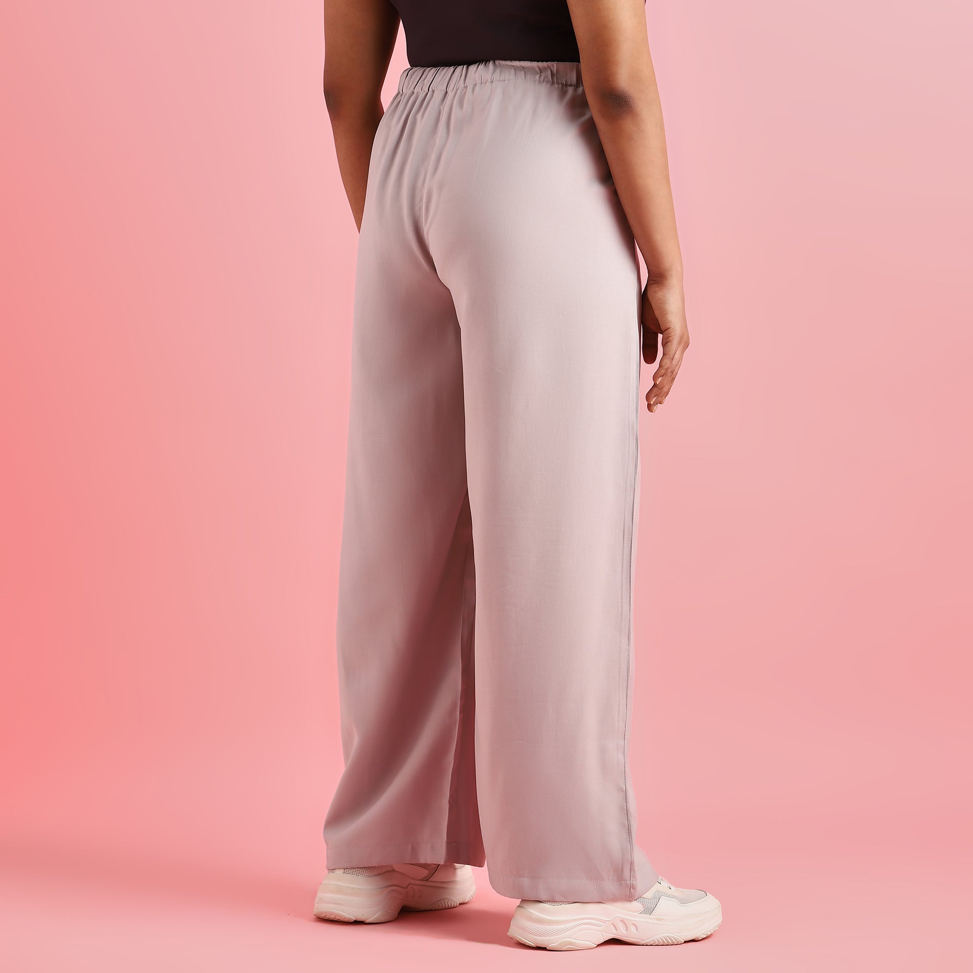 Gray Plus Size Tie-Up Wide-Leg Pants