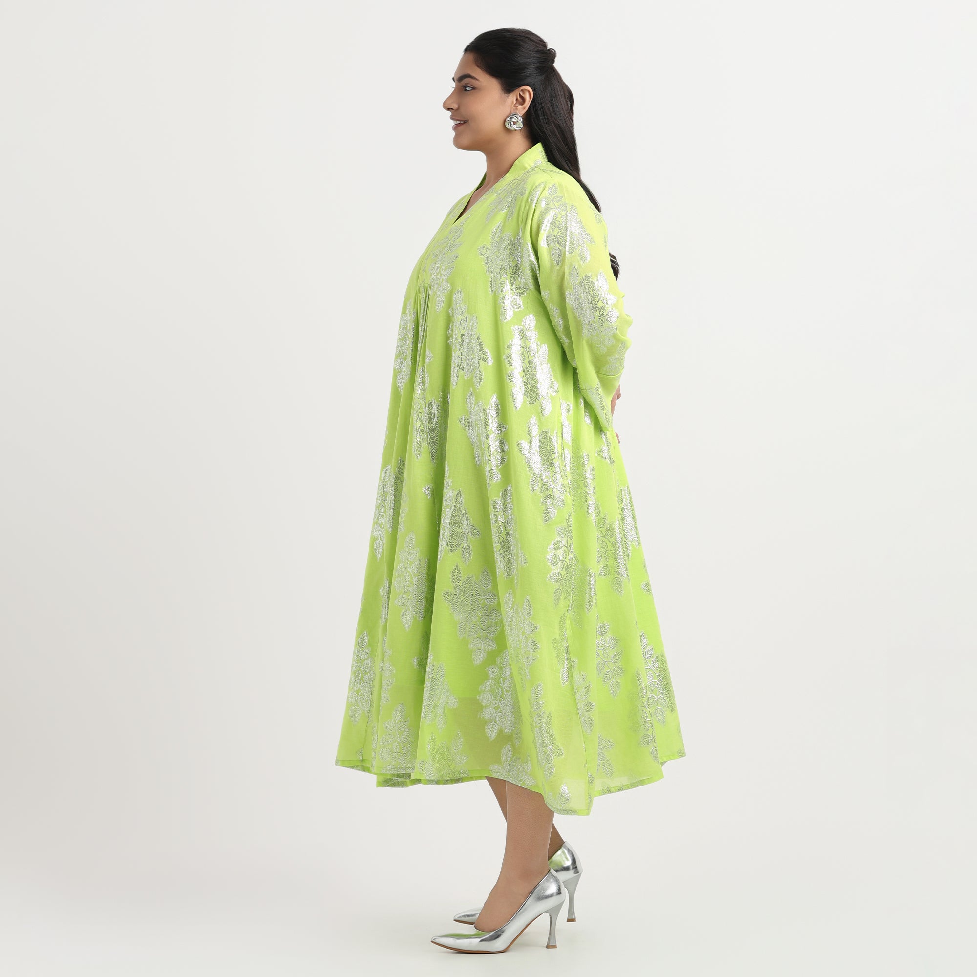 Lime Green Burnout Plus Size Ethnic Festive Dress