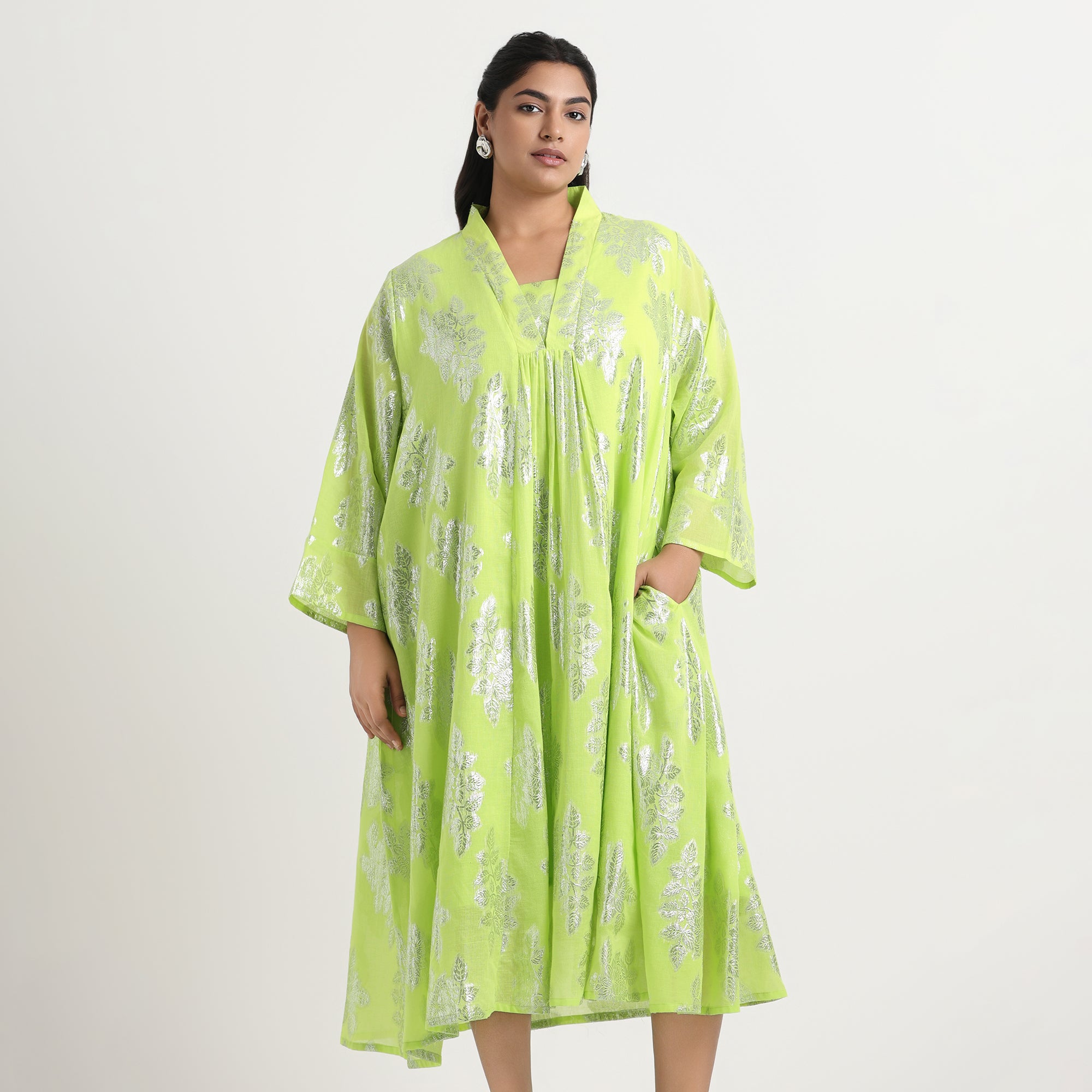 Lime Green Burnout Plus Size Ethnic Festive Dress