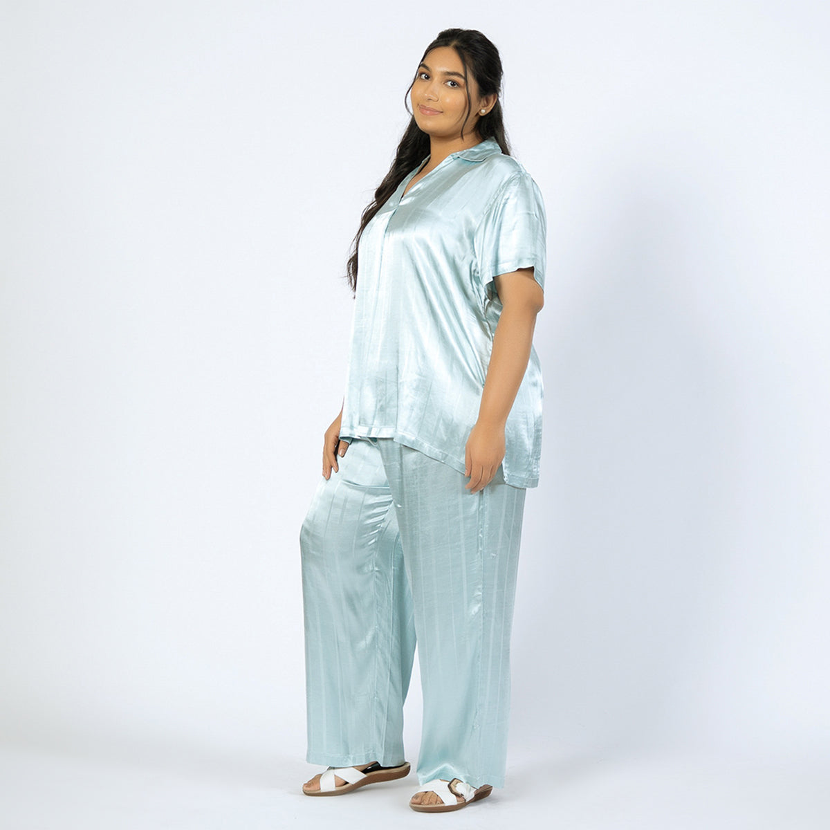 Light Blue Viscose Jacquard Plus Size PJ set Product Image 3