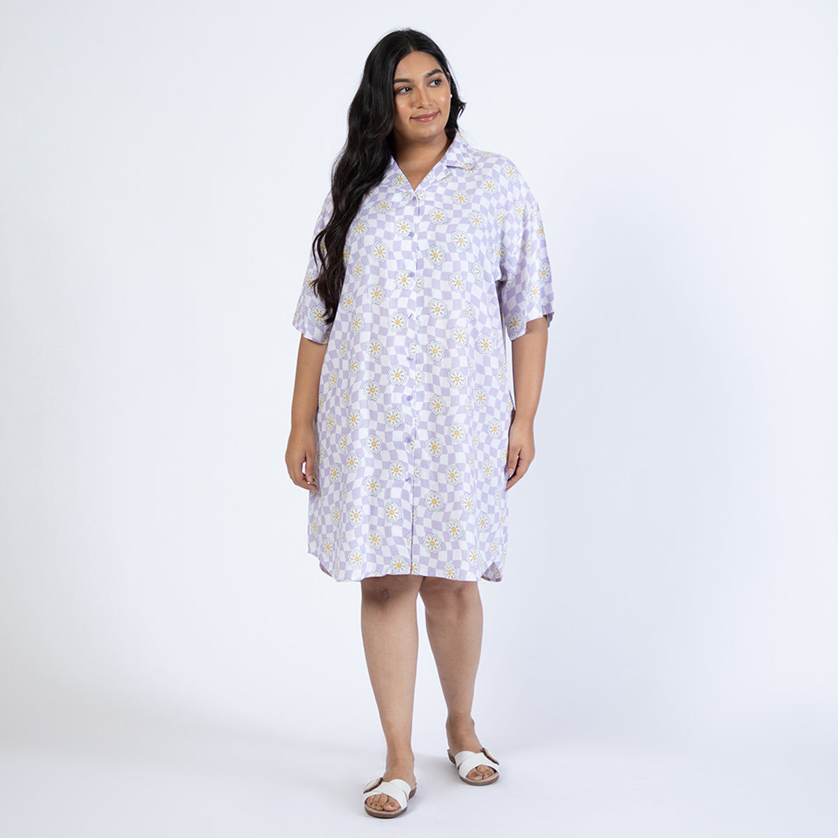 Lilac Printed Plus Size Rayon Shirt Dress Product Image 1