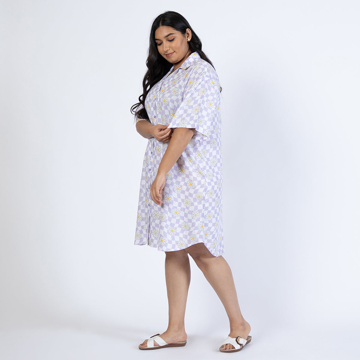 Lilac Printed Plus Size Rayon Shirt Dress Product Image 2