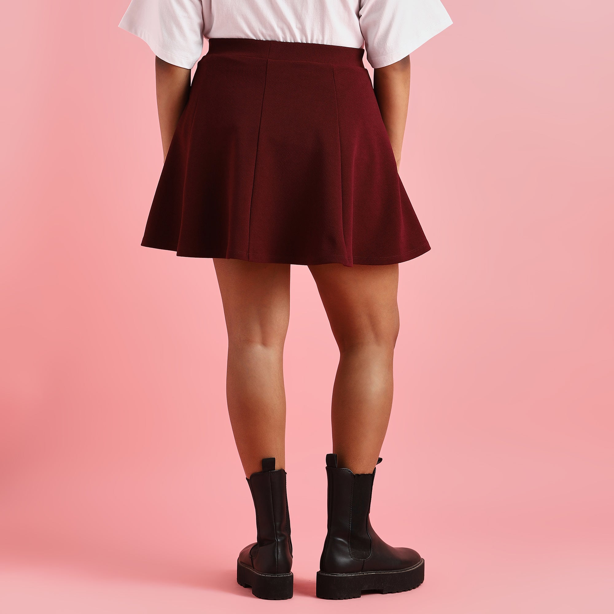 Maroon Plus Size Textured Knit Flared Skirt