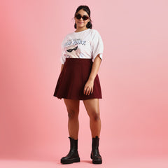 Maroon Plus Size Textured Knit Flared Skirt