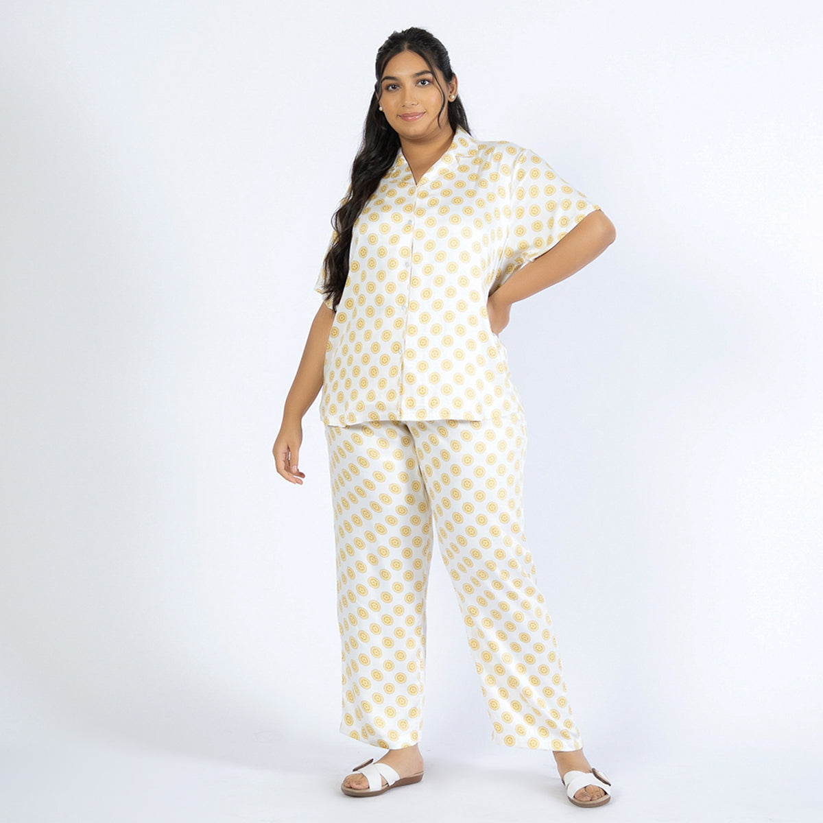 Off-White Printed Plus Size Viscose PJ Set Product Image 1