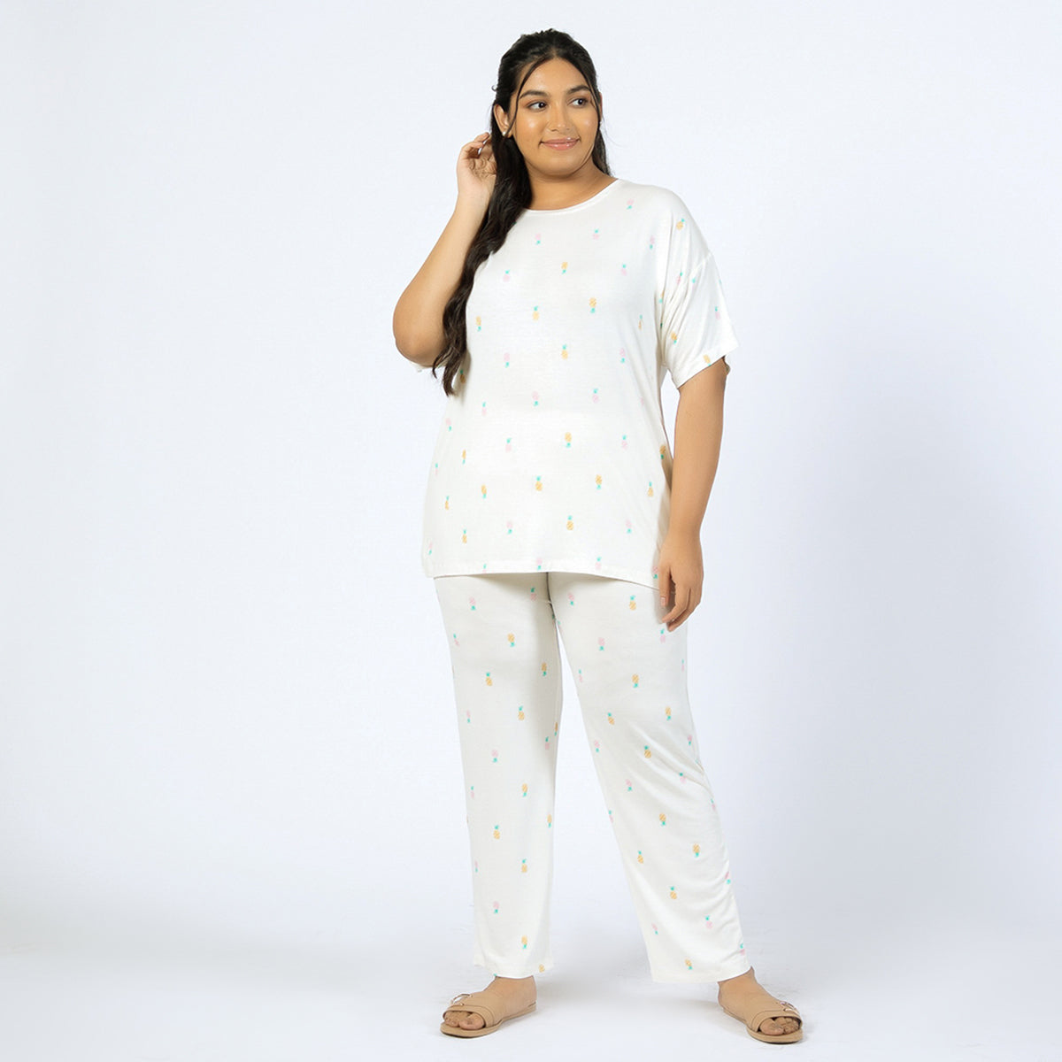 Off-White Printed Viscose Jersey Plus Size PJ Set Product Image 1