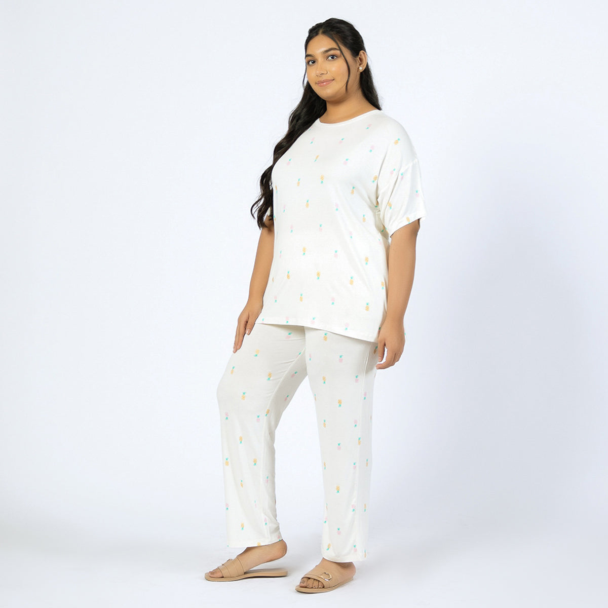 Off-White Printed Viscose Jersey Plus Size PJ Set Product Image 2