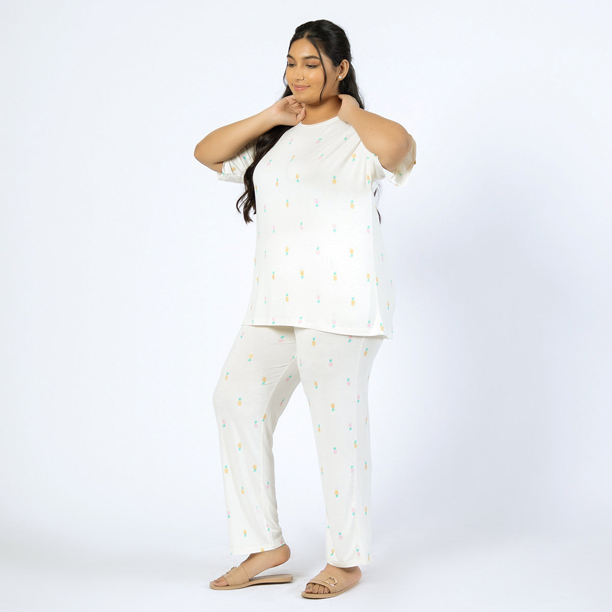 Off-White Printed Viscose Jersey Plus Size PJ Set Product Image 3