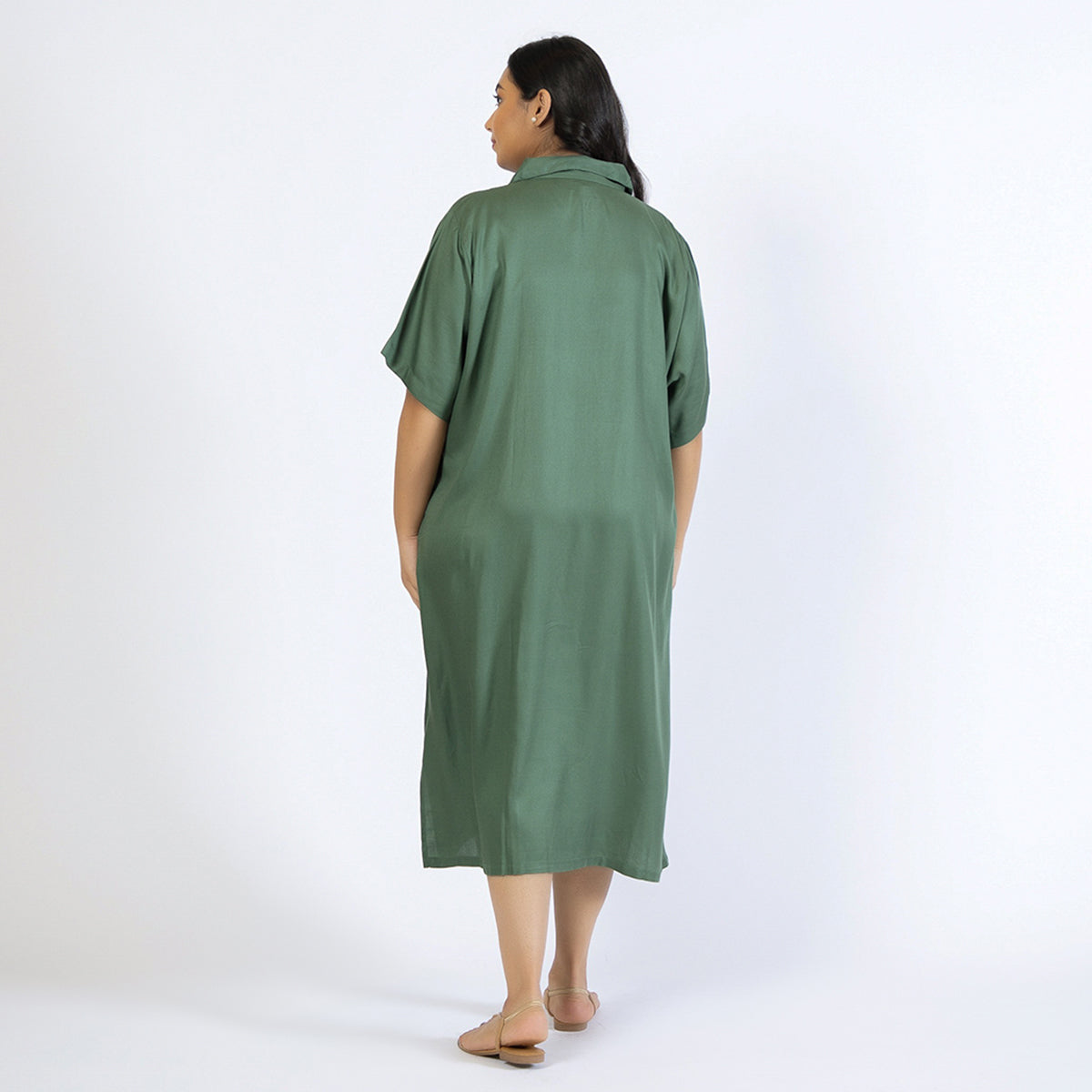 Olive Green Plus Size Rayon Collared Kaftan product image 2