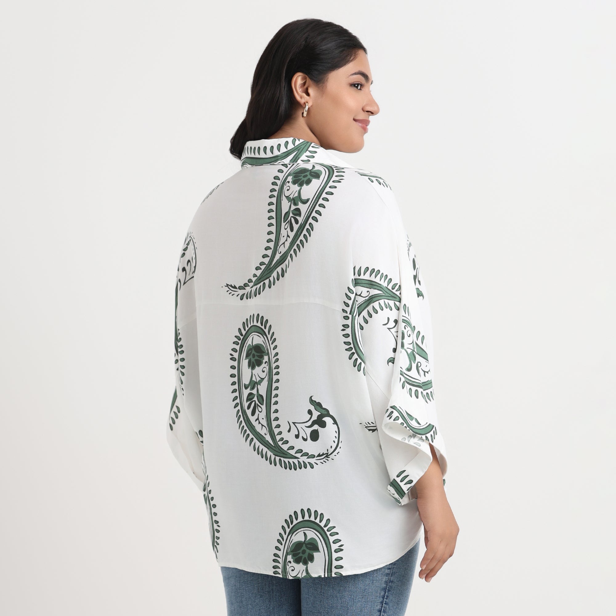 Paisley print shirt, soft fabric casual plus size top
