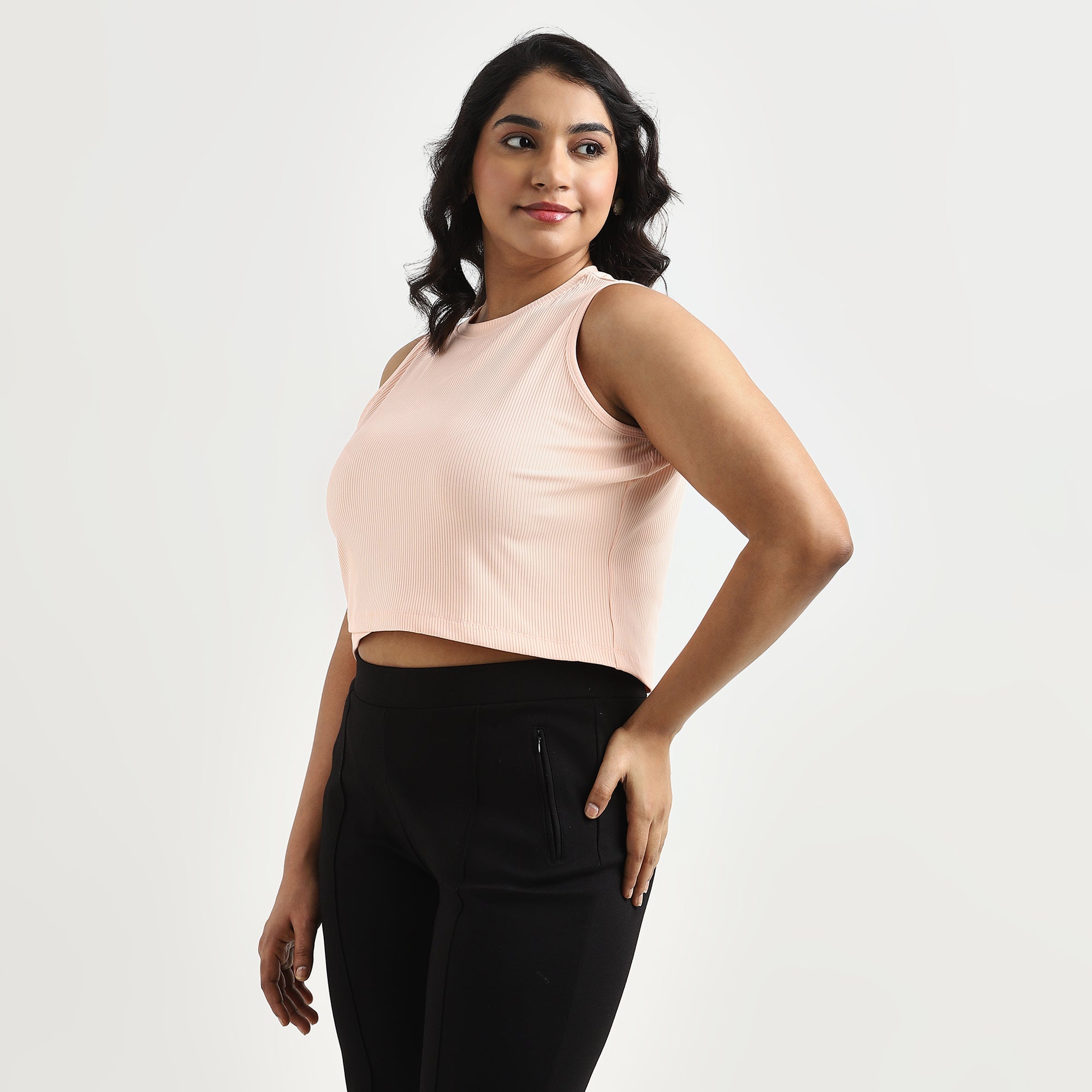 Peach Rib Plus Size Asymmetric Crop Top