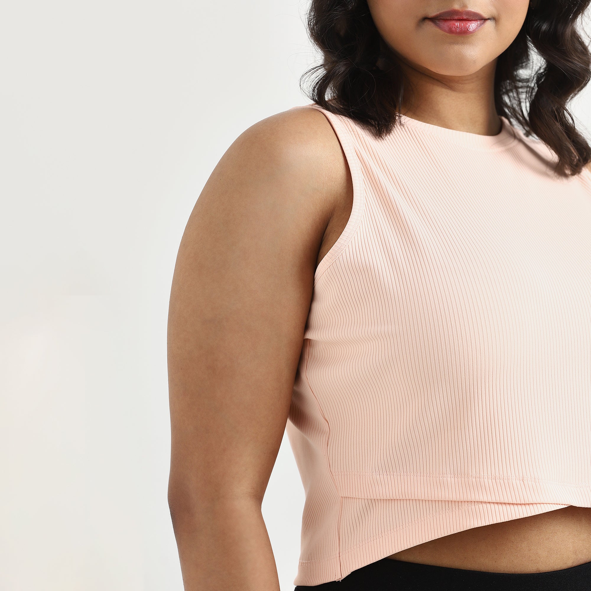 Peach Rib Plus Size Asymmetric Crop Top