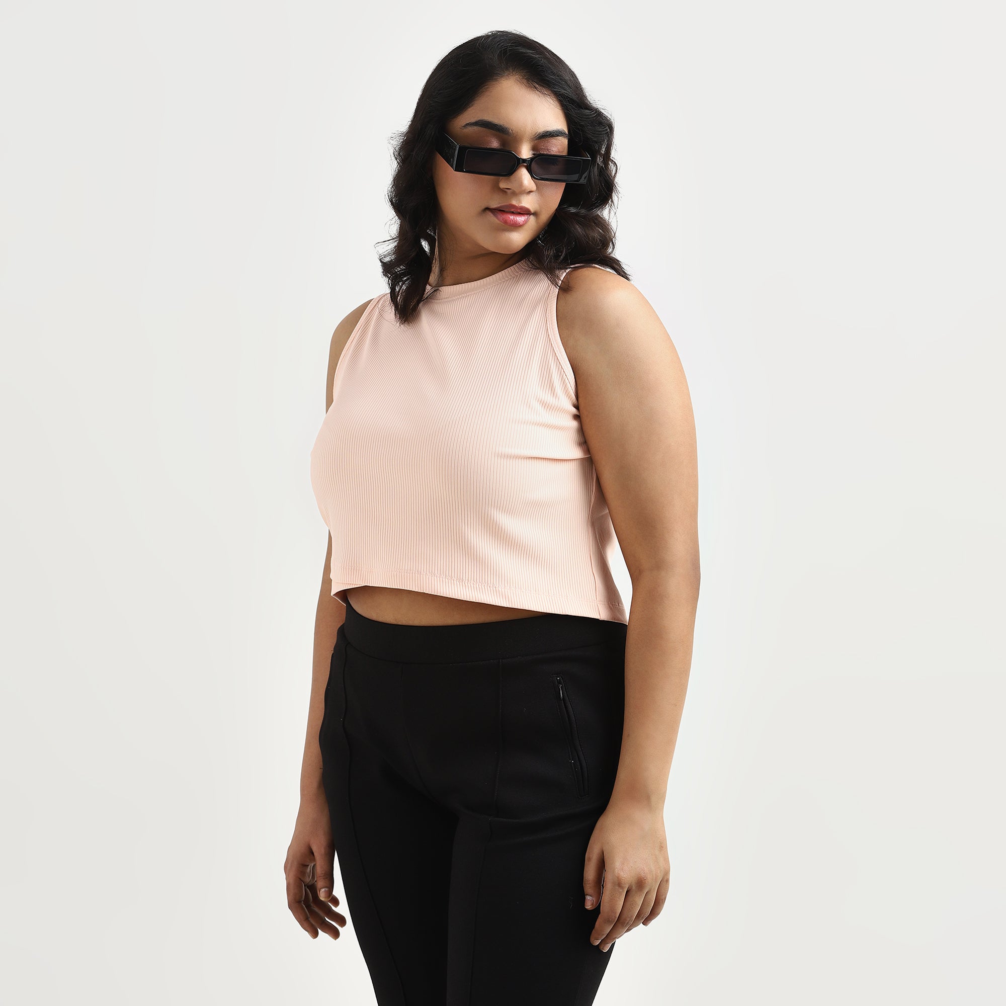 Peach Rib Plus Size Asymmetric Crop Top