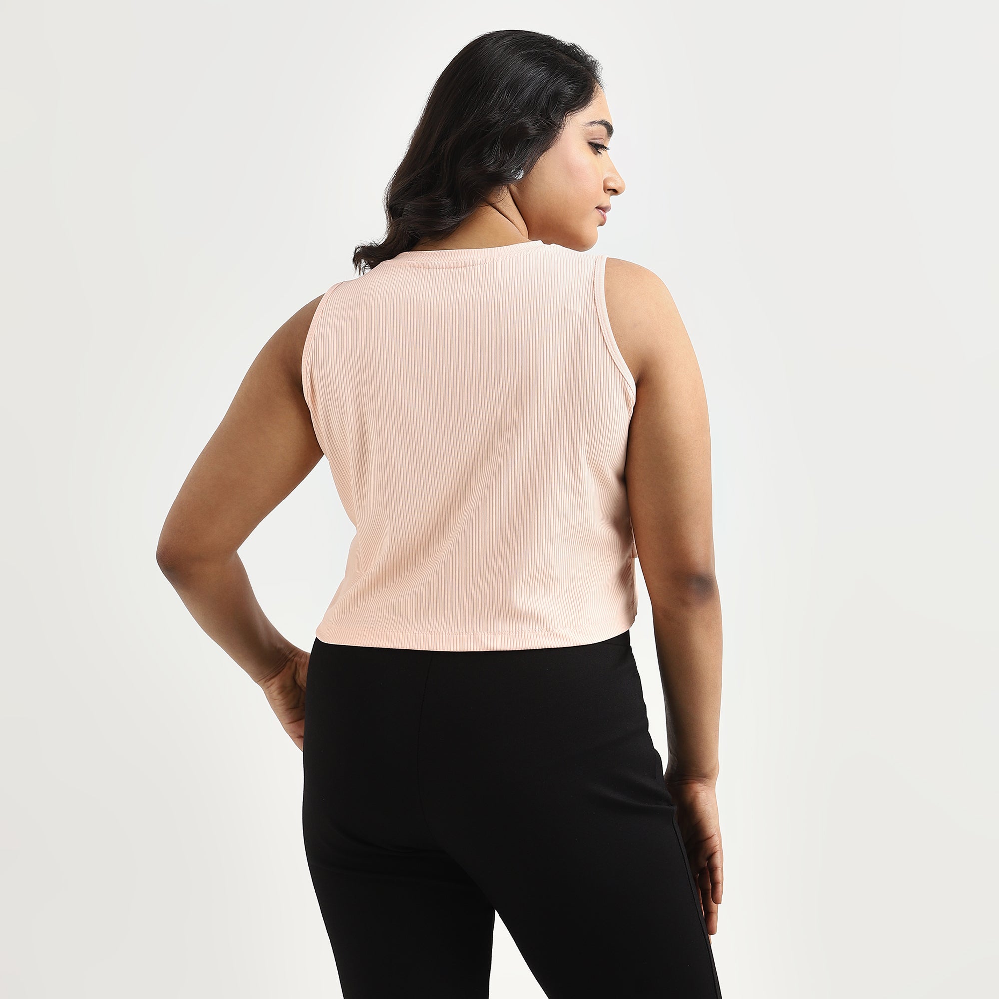 Peach Rib Plus Size Asymmetric Crop Top