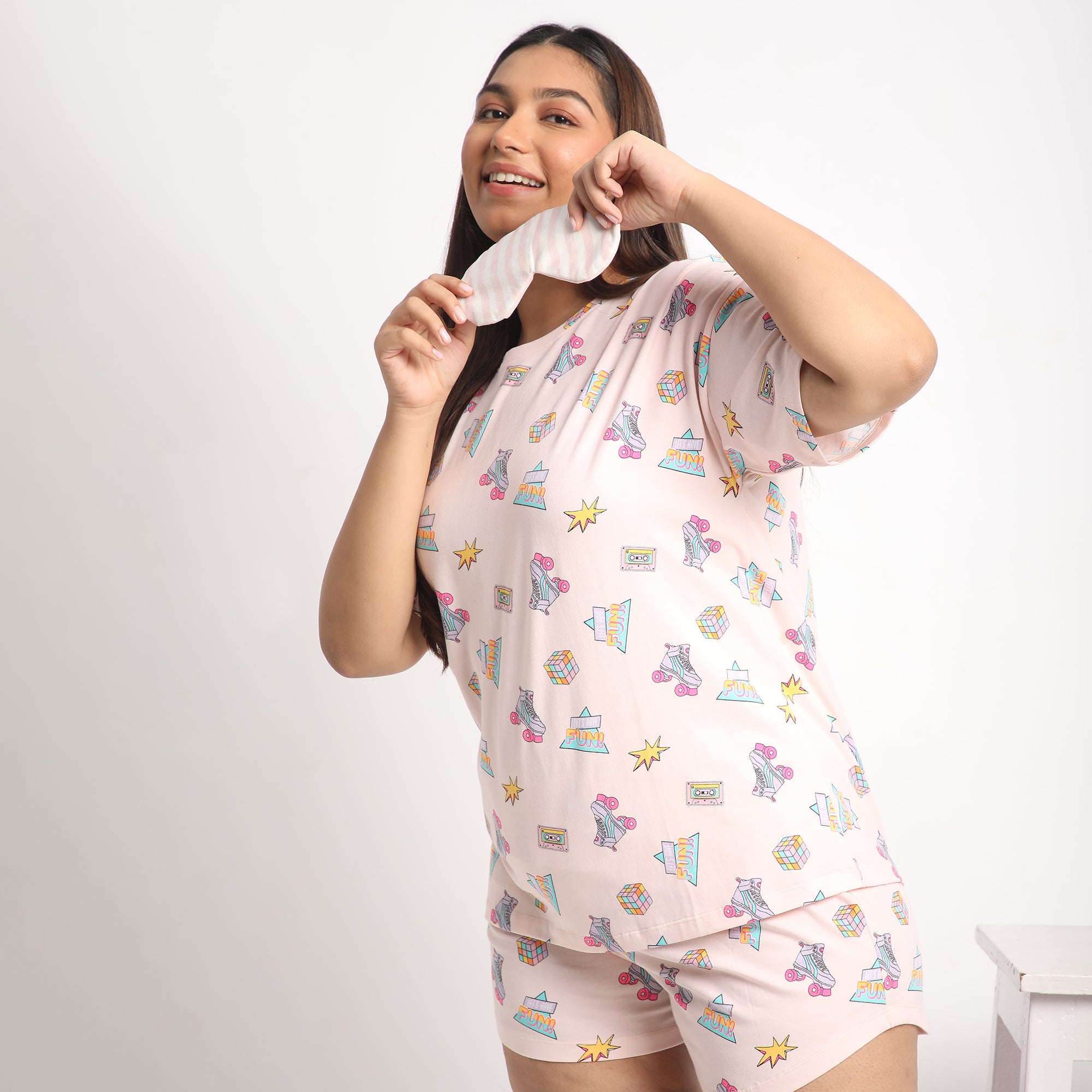 Peach Cotton Printed Jersey Short Set Product Image 4