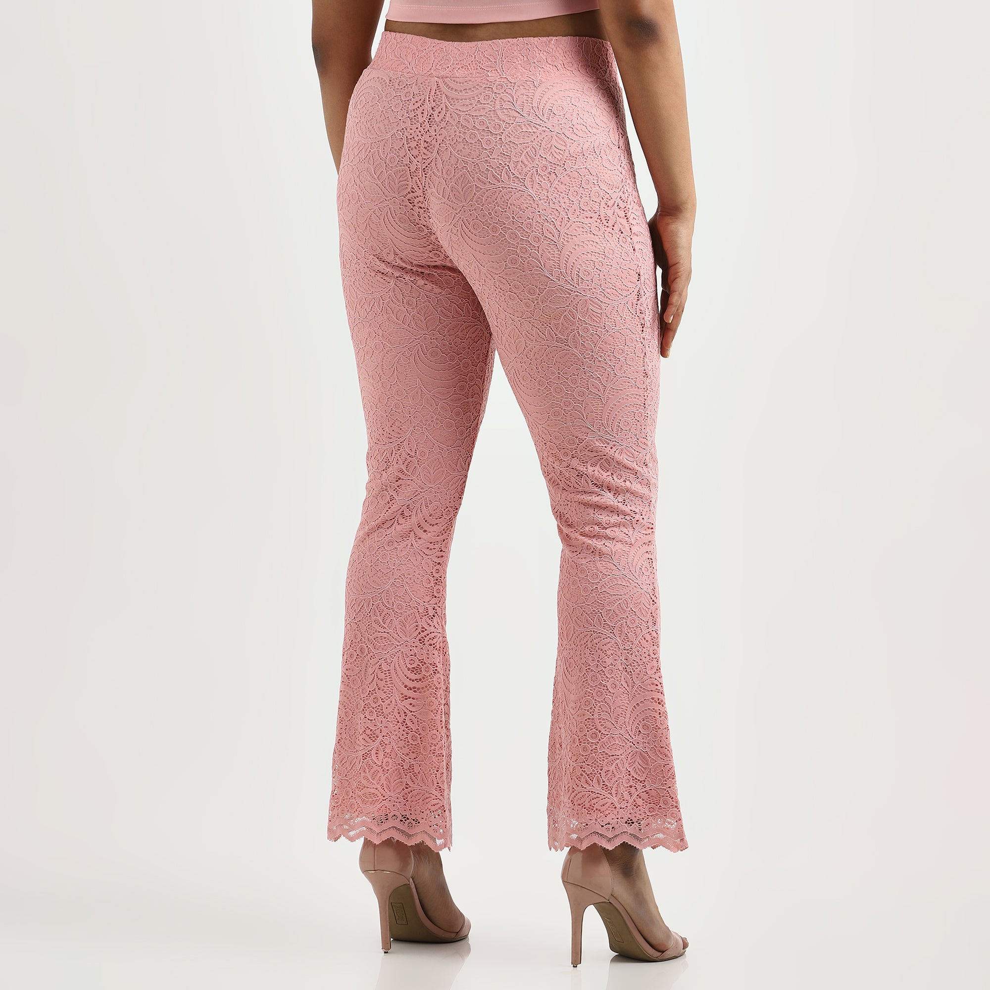 Peach Fit-and-Flare Plus Size Lace Pants