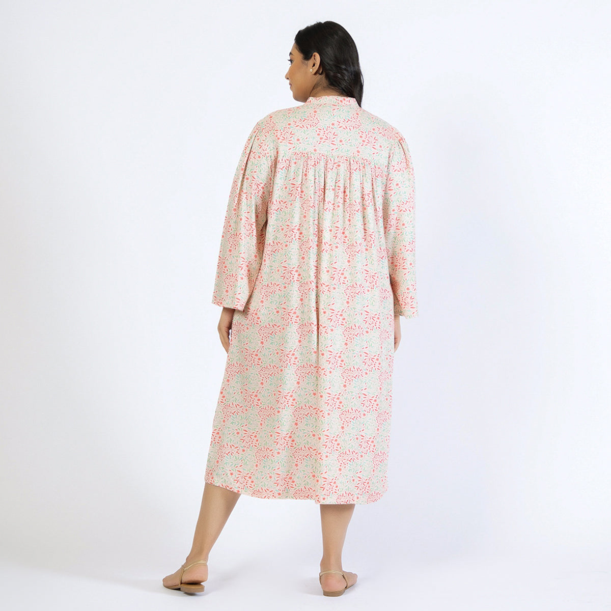 Peach Floral Print Plus Size Rayon Night Dress Product Image 2