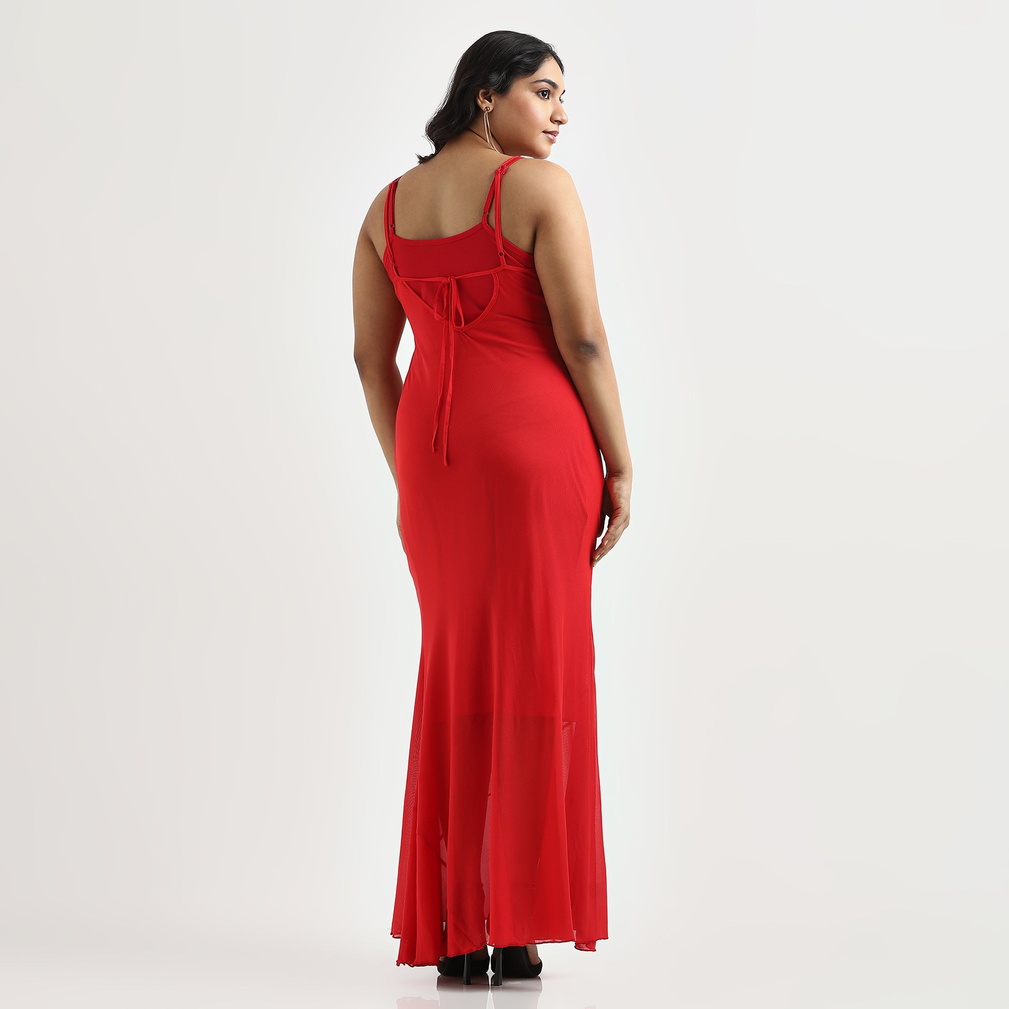 Red Cowl Neck Plus Size Bodycon Mesh Dress