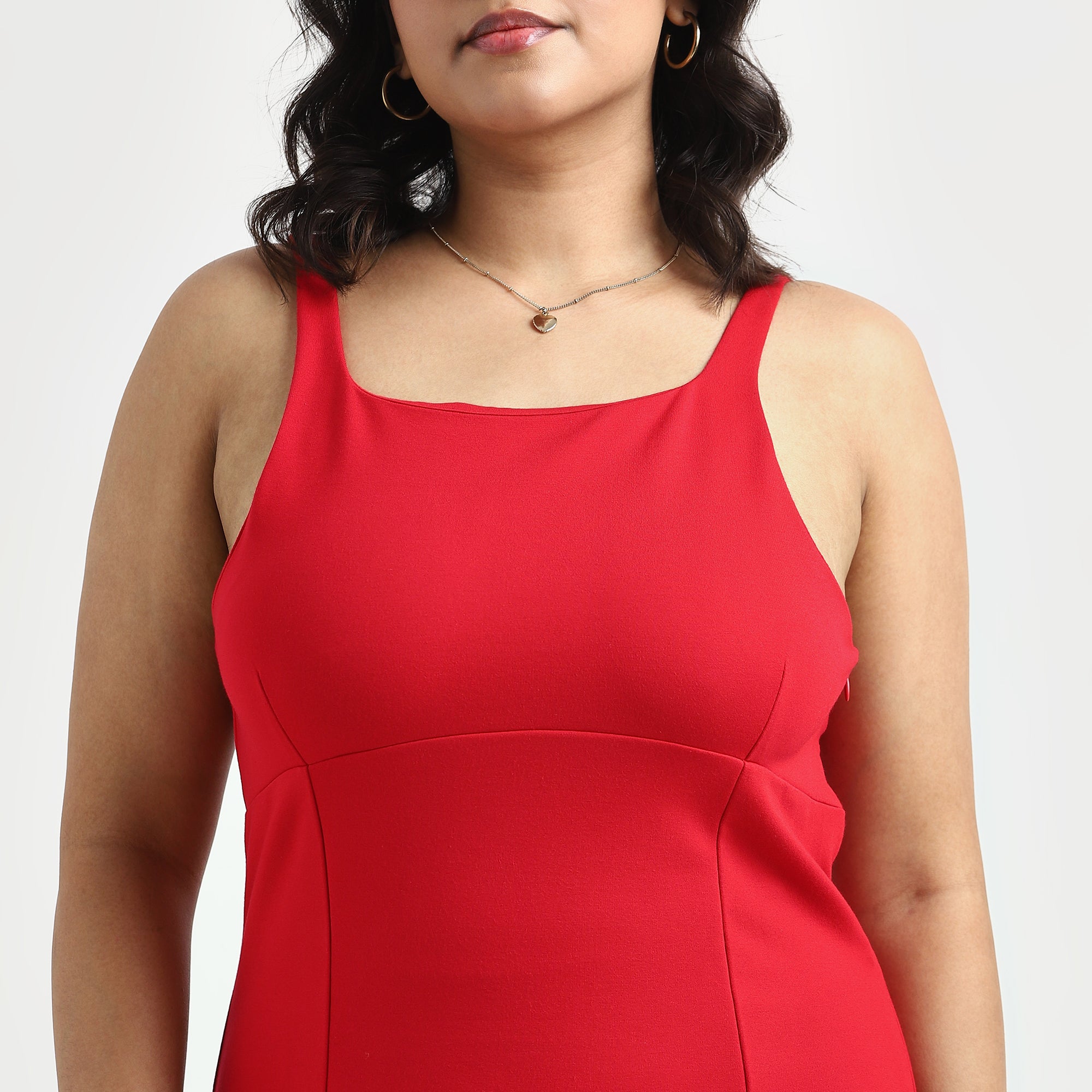 Red Plus Size Square Neck 4-Way Stretch Skater Dress